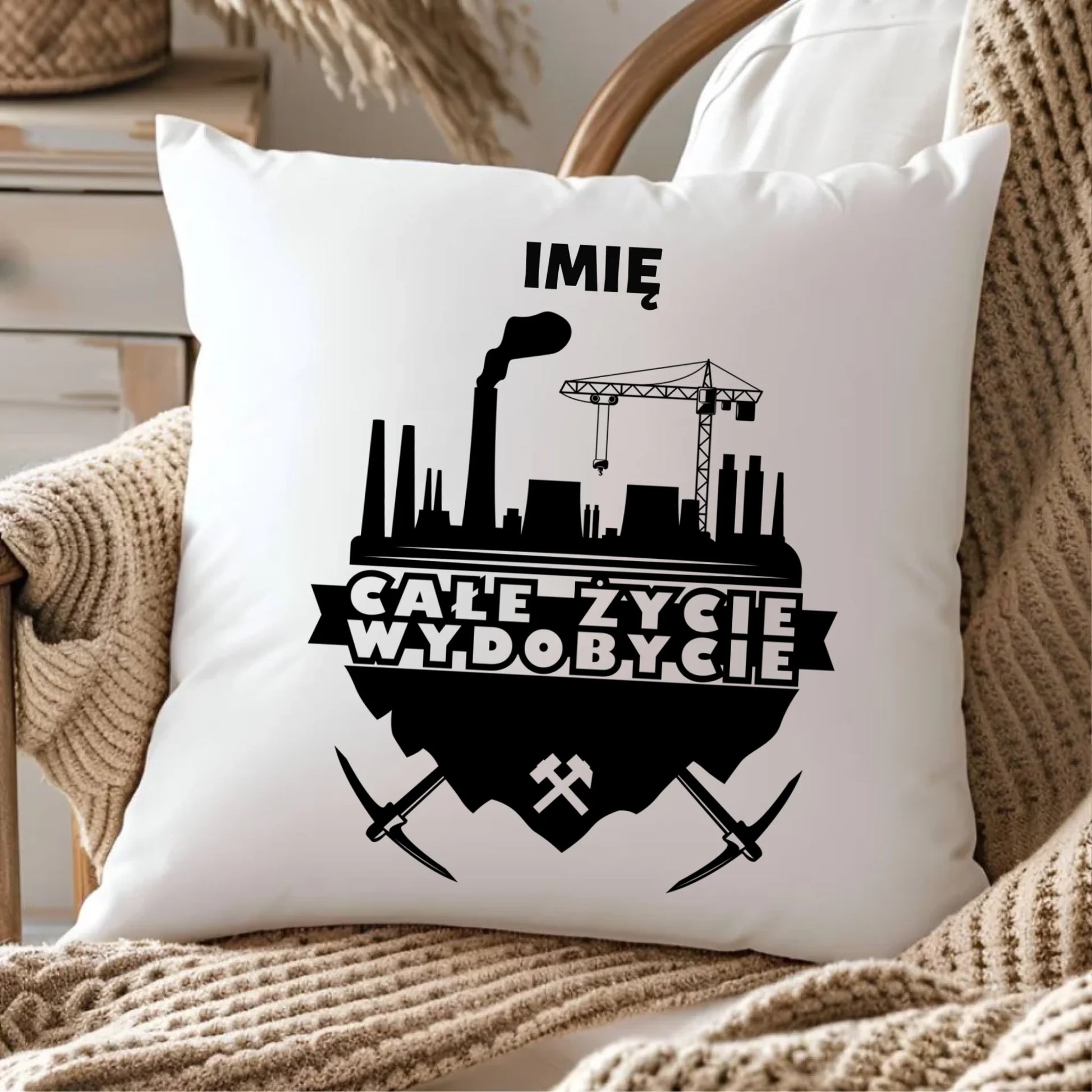 Poduszka - prezent dla górnika - Całe życie wydobycie - personalizowana G09 - StoryCups.pl