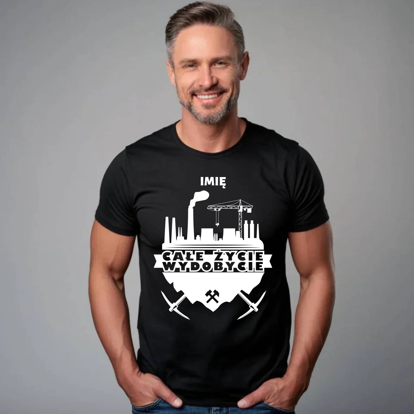 Koszulka męska - prezent dla górnika - Całe życie wydobycie - personalizowana G09 - StoryCups.pl