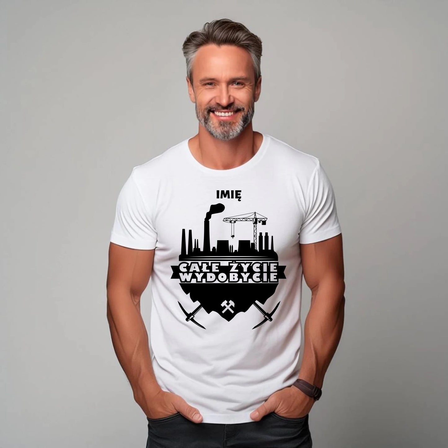 Koszulka męska - prezent dla górnika - Całe życie wydobycie - personalizowana G09 - StoryCups.pl