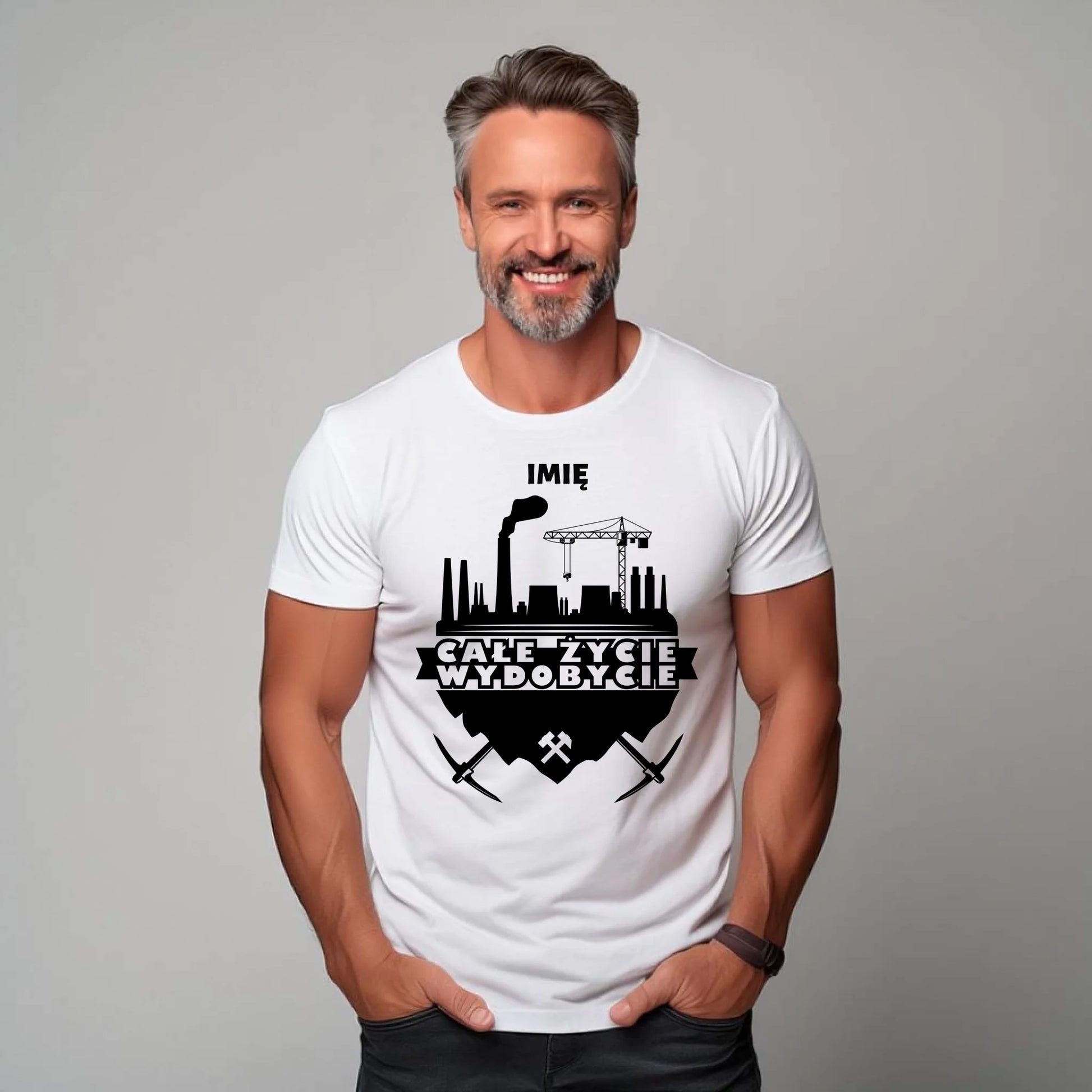 Koszulka męska - prezent dla górnika - Całe życie wydobycie - personalizowana G09 - StoryCups.pl