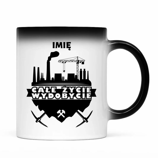 Kubek magiczny - prezent dla górnika - Całe życie wydobycie - personalizowany G09 - StoryCups.pl