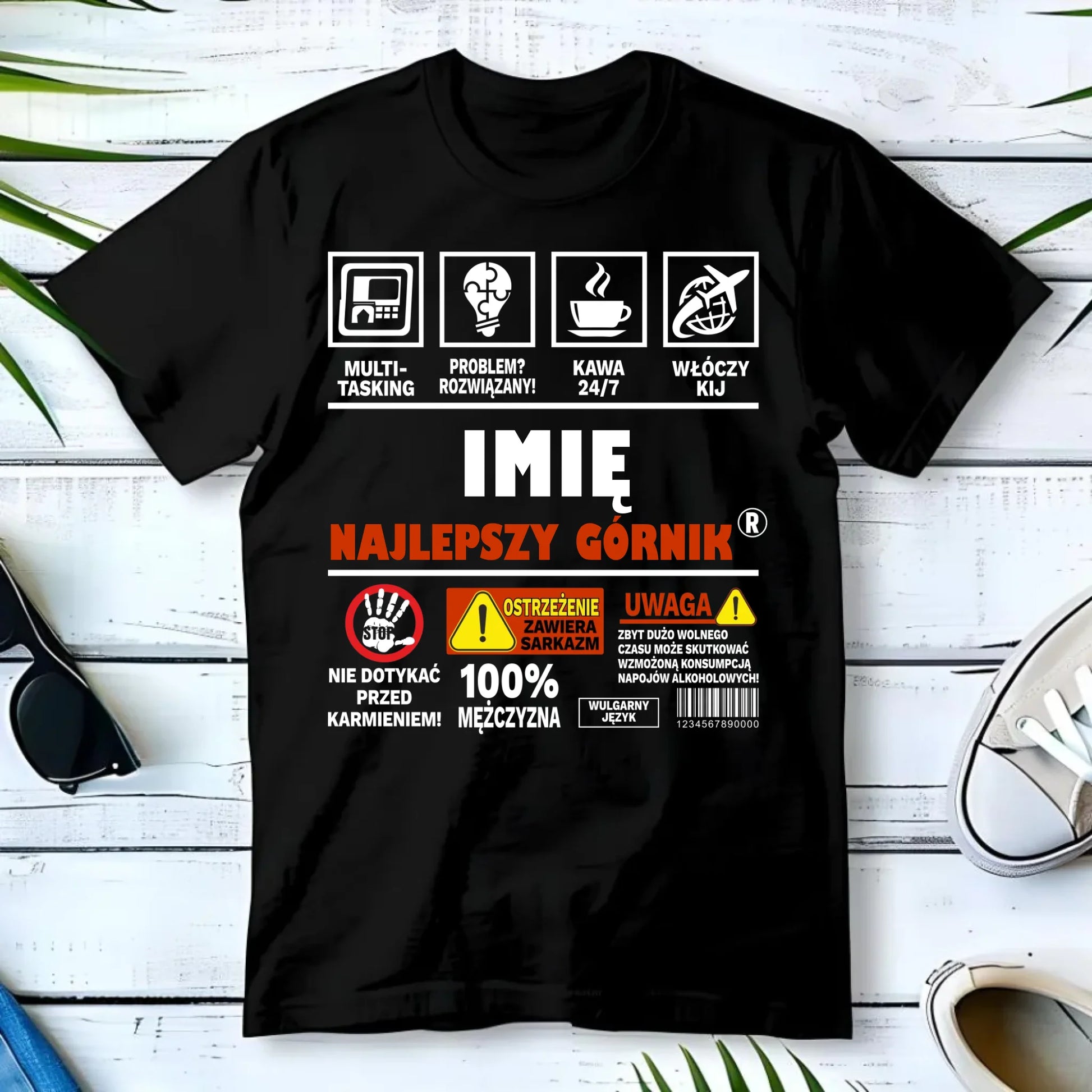 Koszulka męska - prezent dla górnika - Najlepszy górnik 24/7 - personalizowana G11 - StoryCups.pl