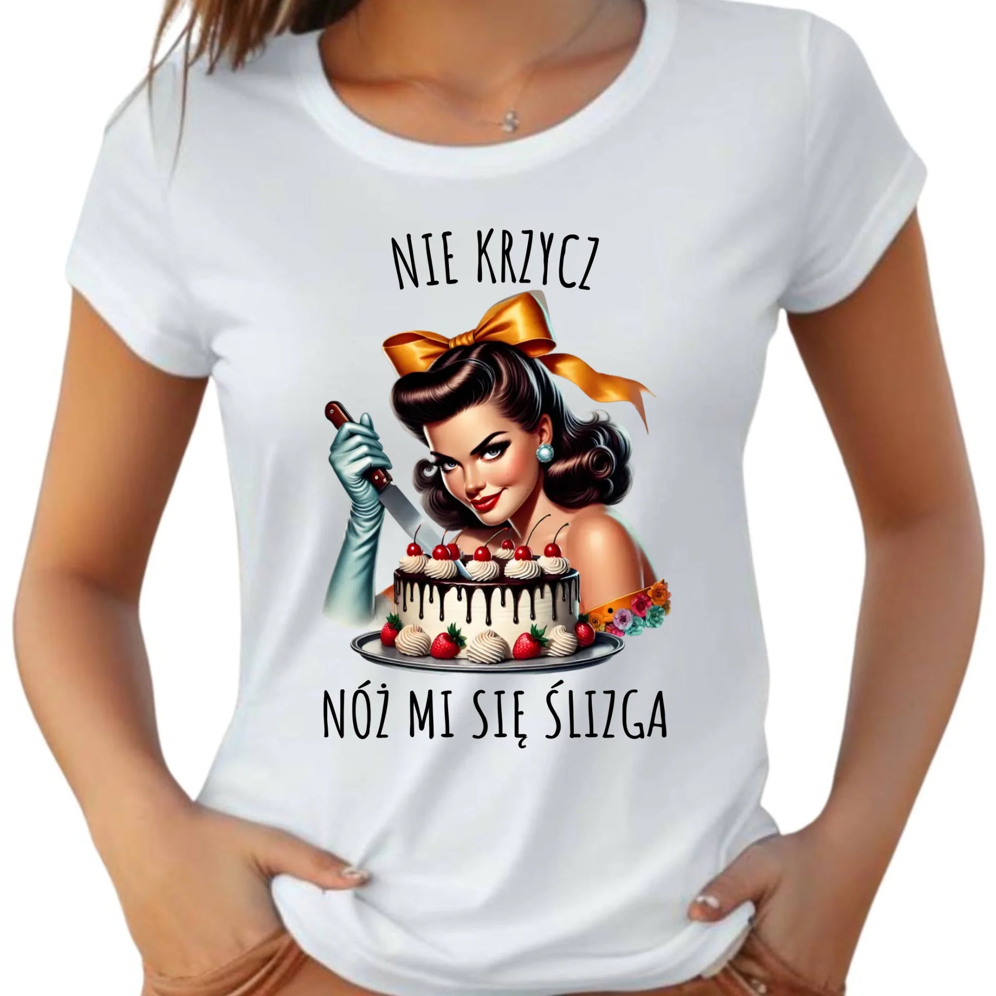 Koszulka damska - Nie krzycz, nóż mi się ślizga - Czarny humor DZ22 - StoryCups.pl