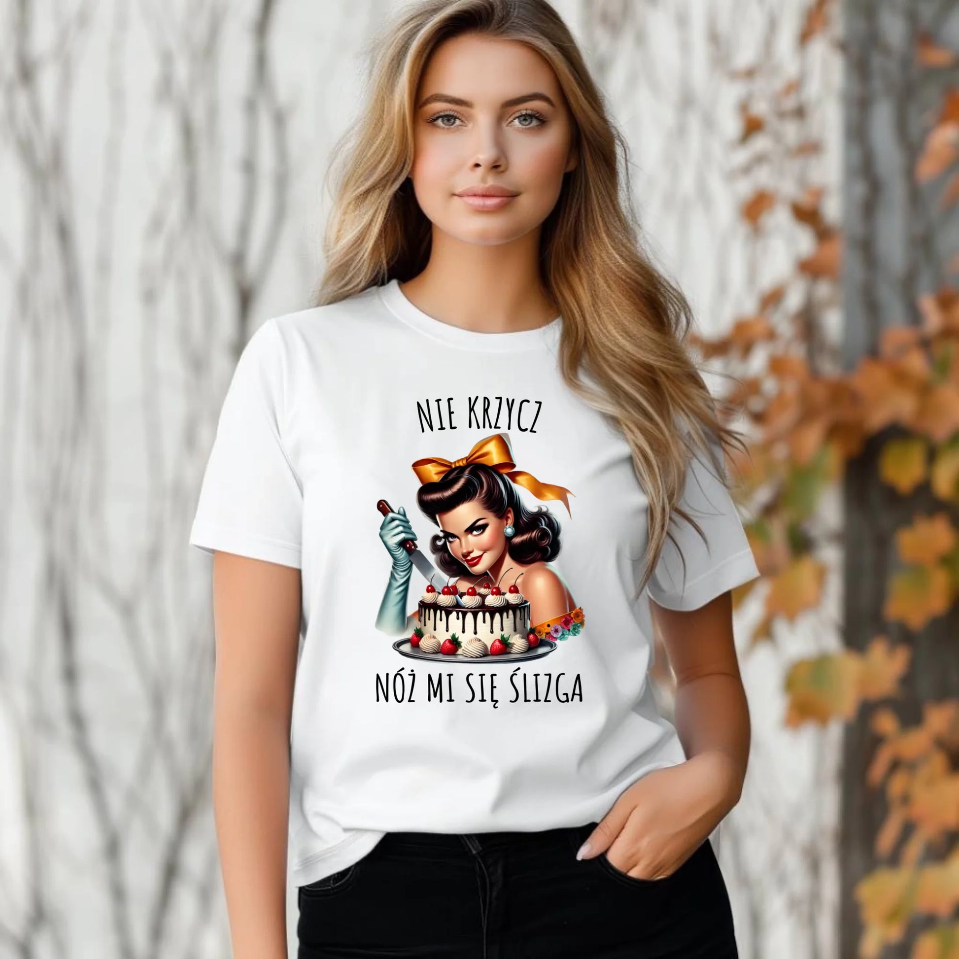 Koszulka damska - Nie krzycz, nóż mi się ślizga - Czarny humor DZ22 - StoryCups.pl