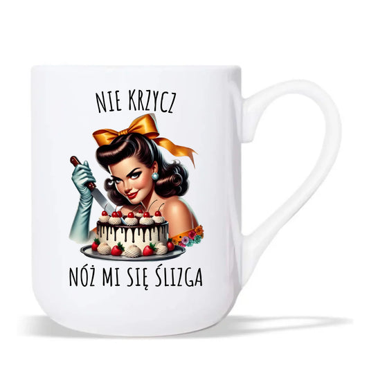 Kubek elegant dla niej - Nie krzycz, nóż mi się ślizga - Czarny humor DZ22 - StoryCups.pl