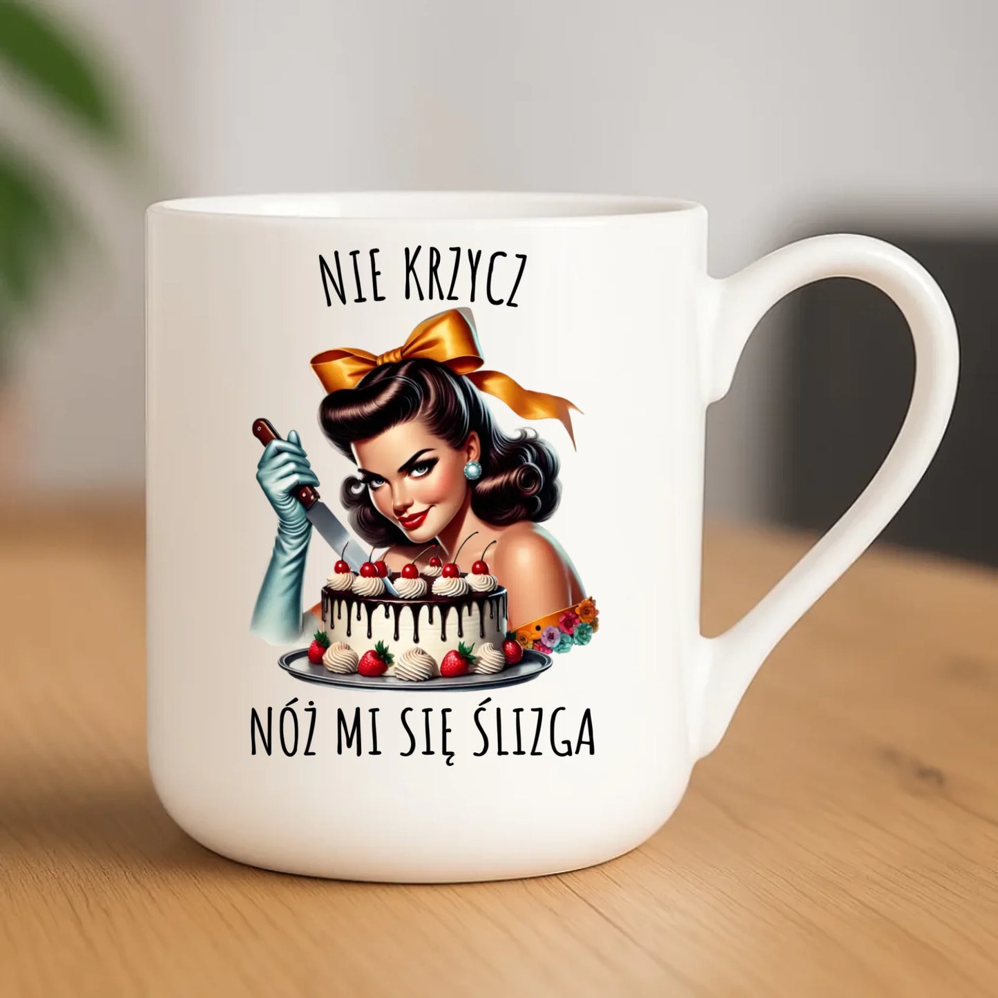 Kubek elegant dla niej - Nie krzycz, nóż mi się ślizga - Czarny humor DZ22 - StoryCups.pl