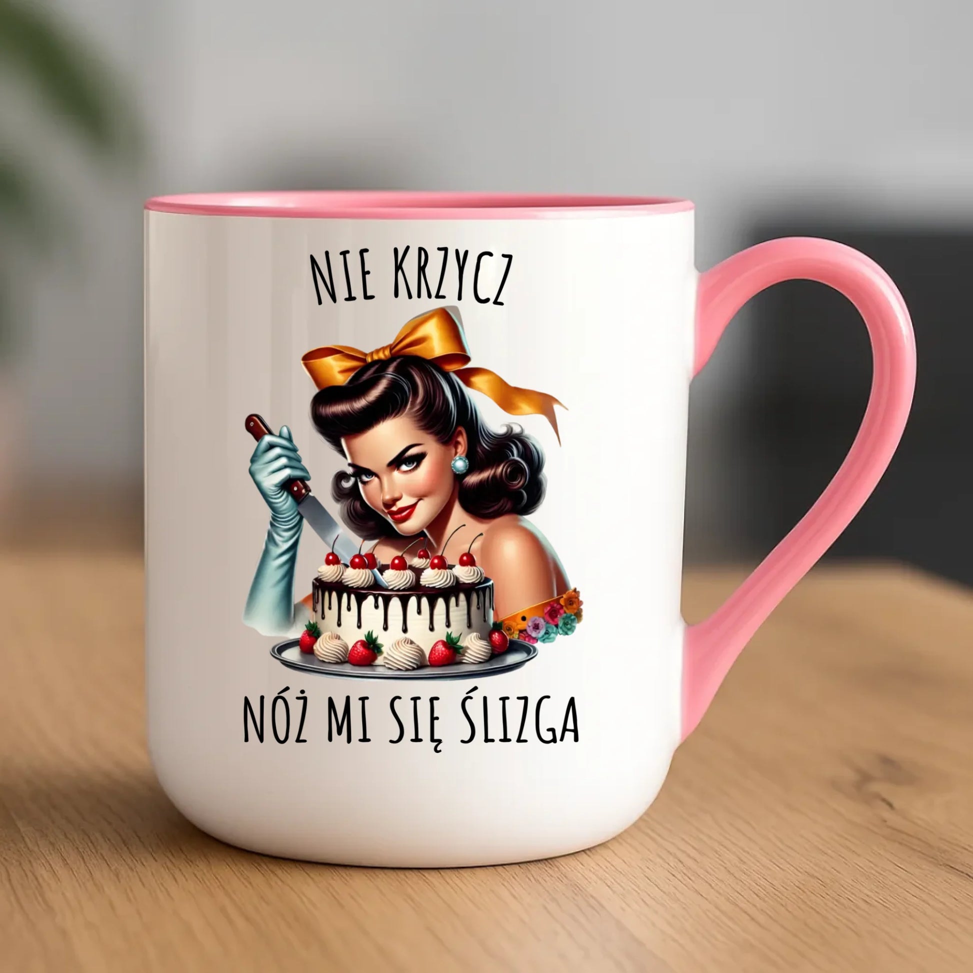 Kubek elegant dla niej - Nie krzycz, nóż mi się ślizga - Czarny humor DZ22 - StoryCups.pl