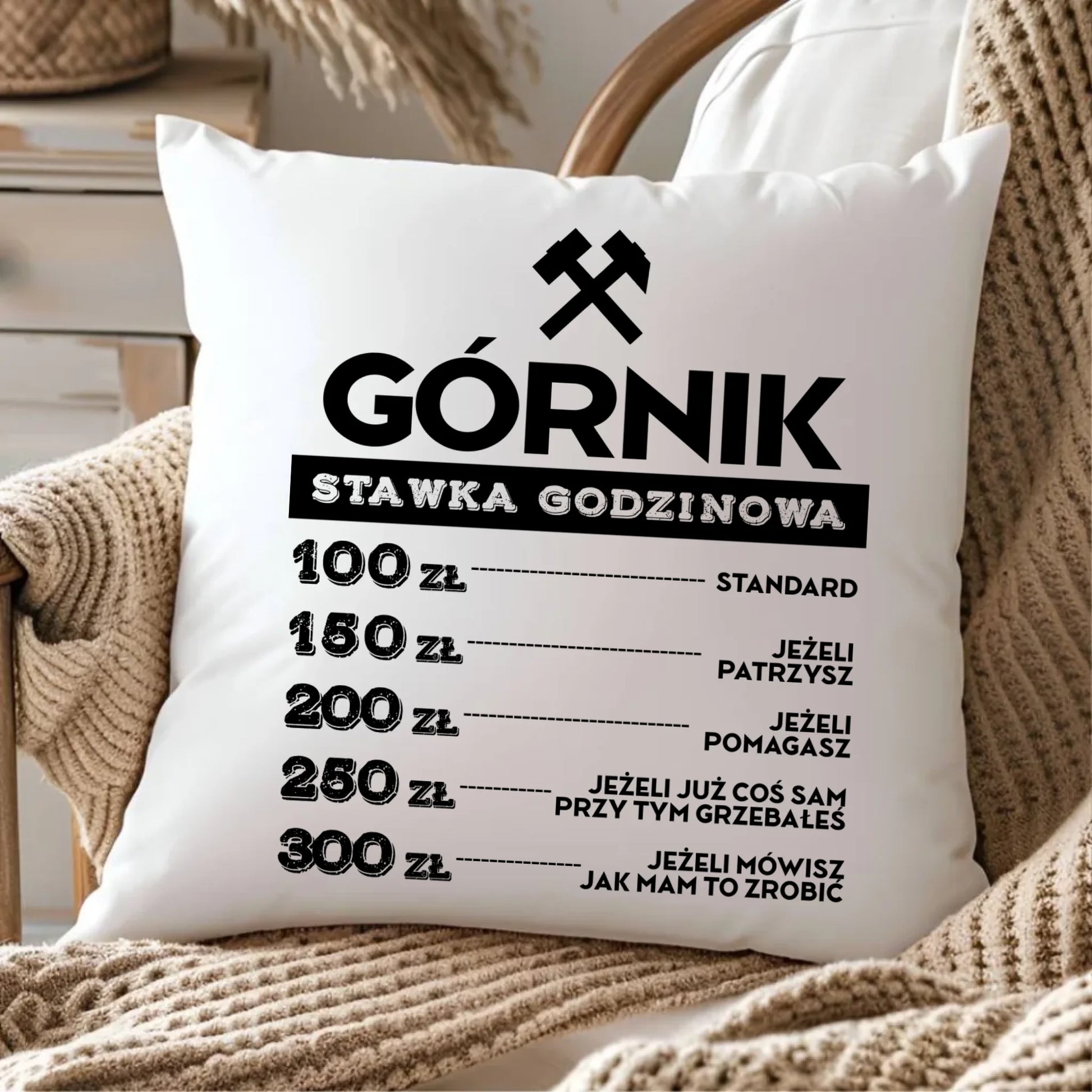 Poduszka - prezent dla górnika - Górnik stawka godzinowa G14 - StoryCups.pl
