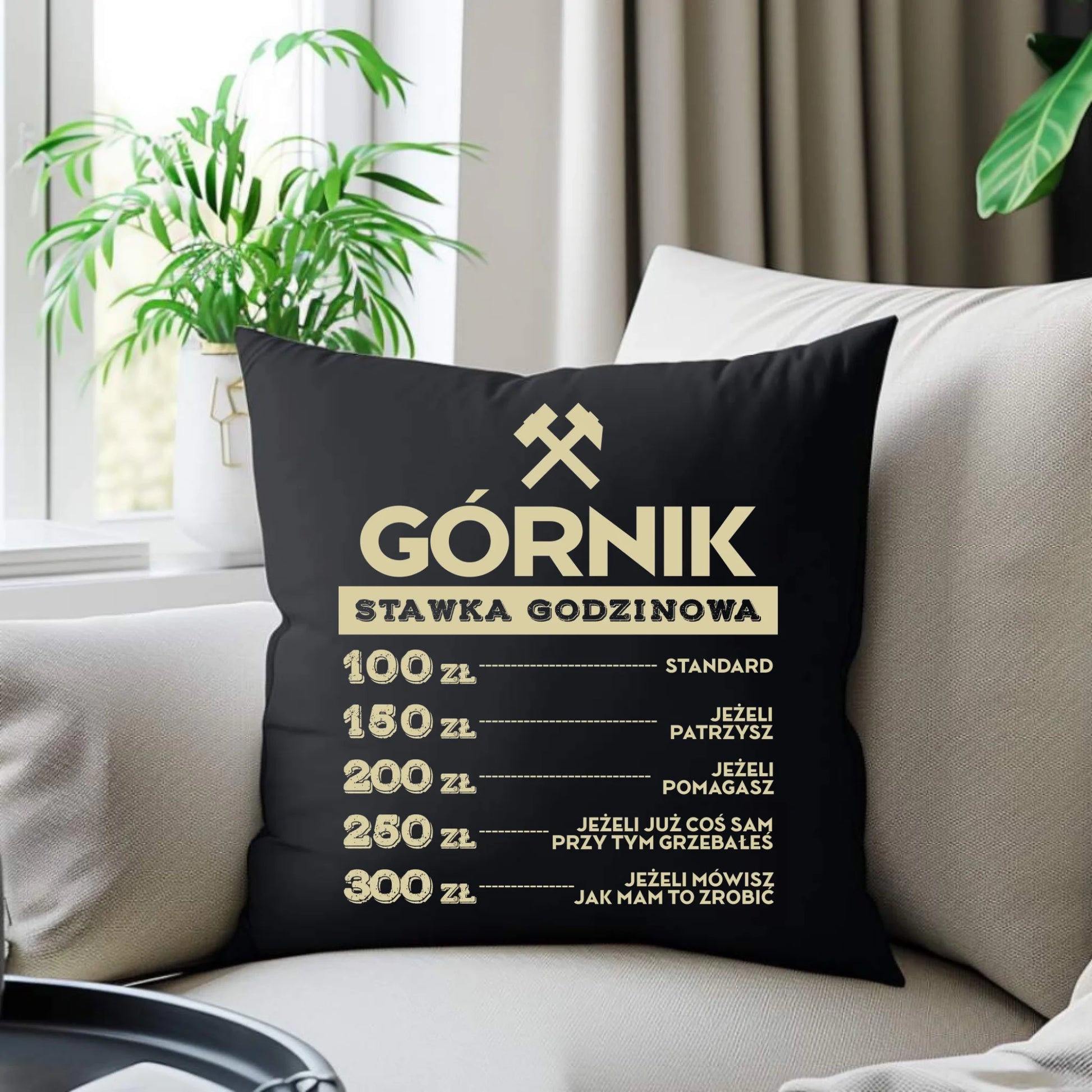 Poduszka dekoracyjna - prezent dla górnika - Górnik stawka godzinowa G14 - StoryCups.pl