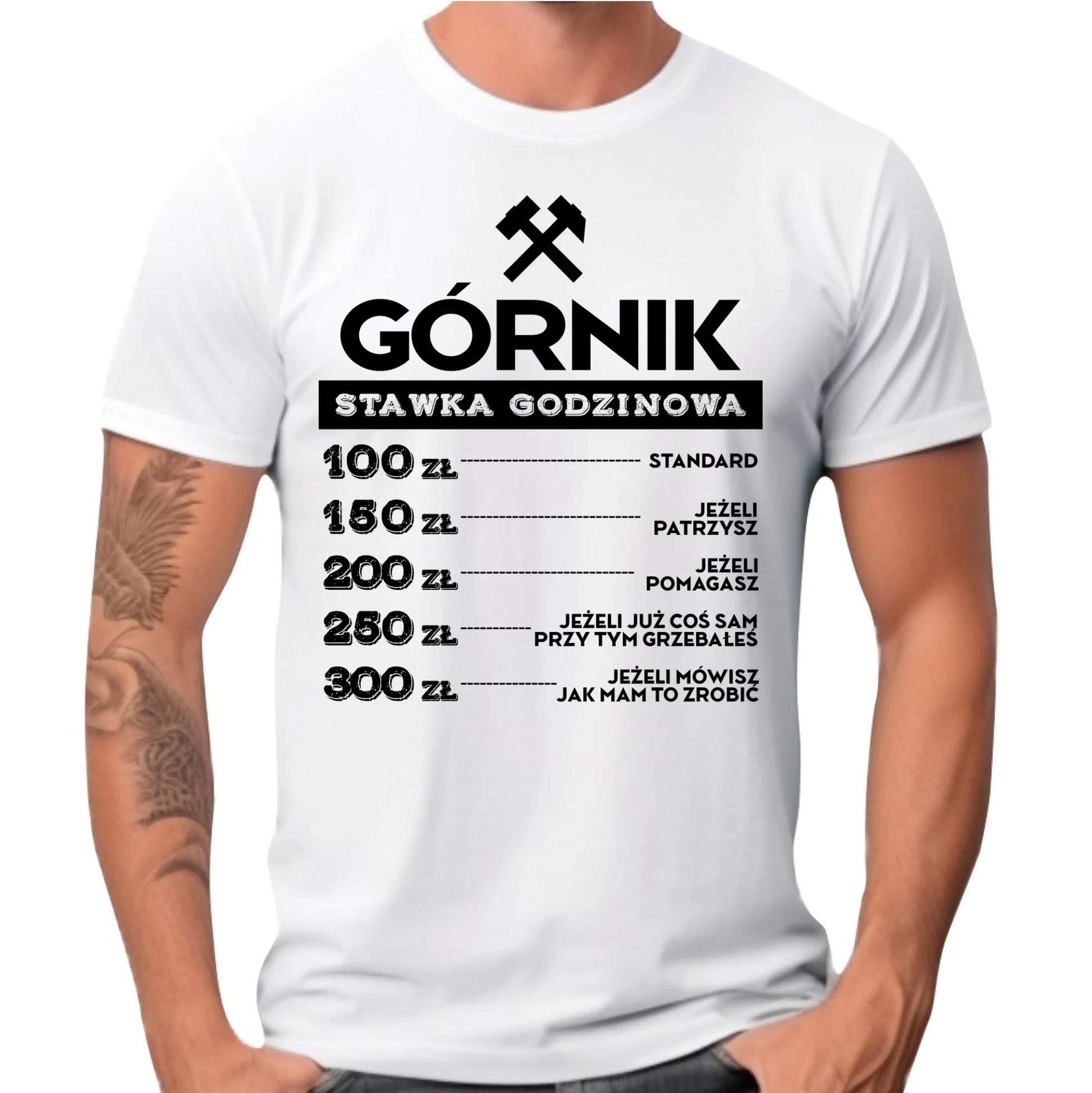 Koszulka męska - prezent dla górnika - Górnik stawka godzinowa G14 - StoryCups.pl
