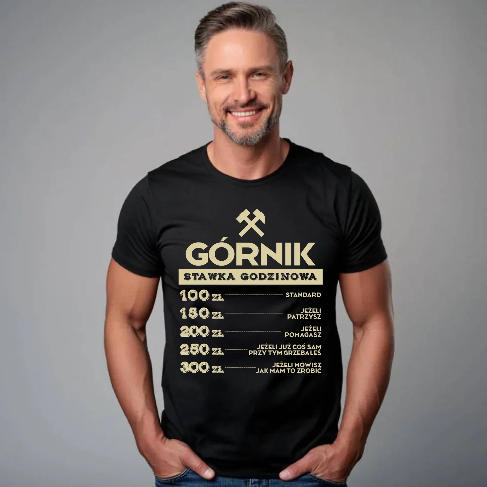 Koszulka męska - prezent dla górnika - Górnik stawka godzinowa G14 - StoryCups.pl