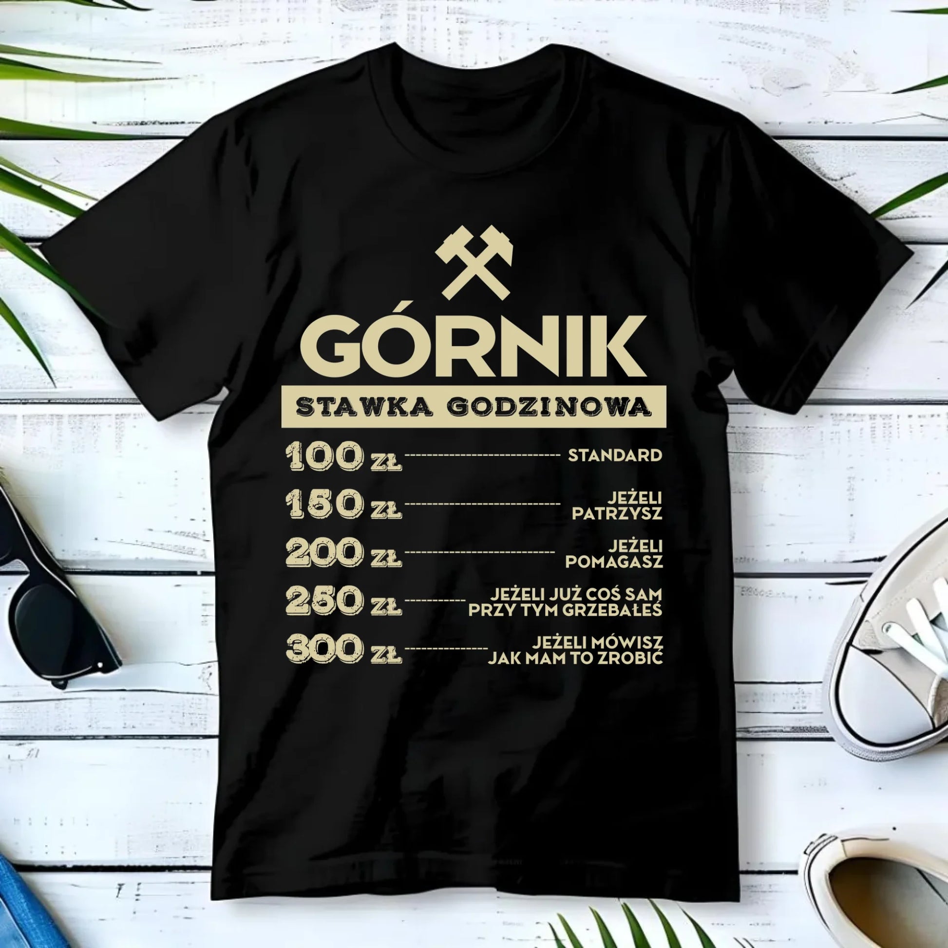 Koszulka męska - prezent dla górnika - Górnik stawka godzinowa G14 - StoryCups.pl