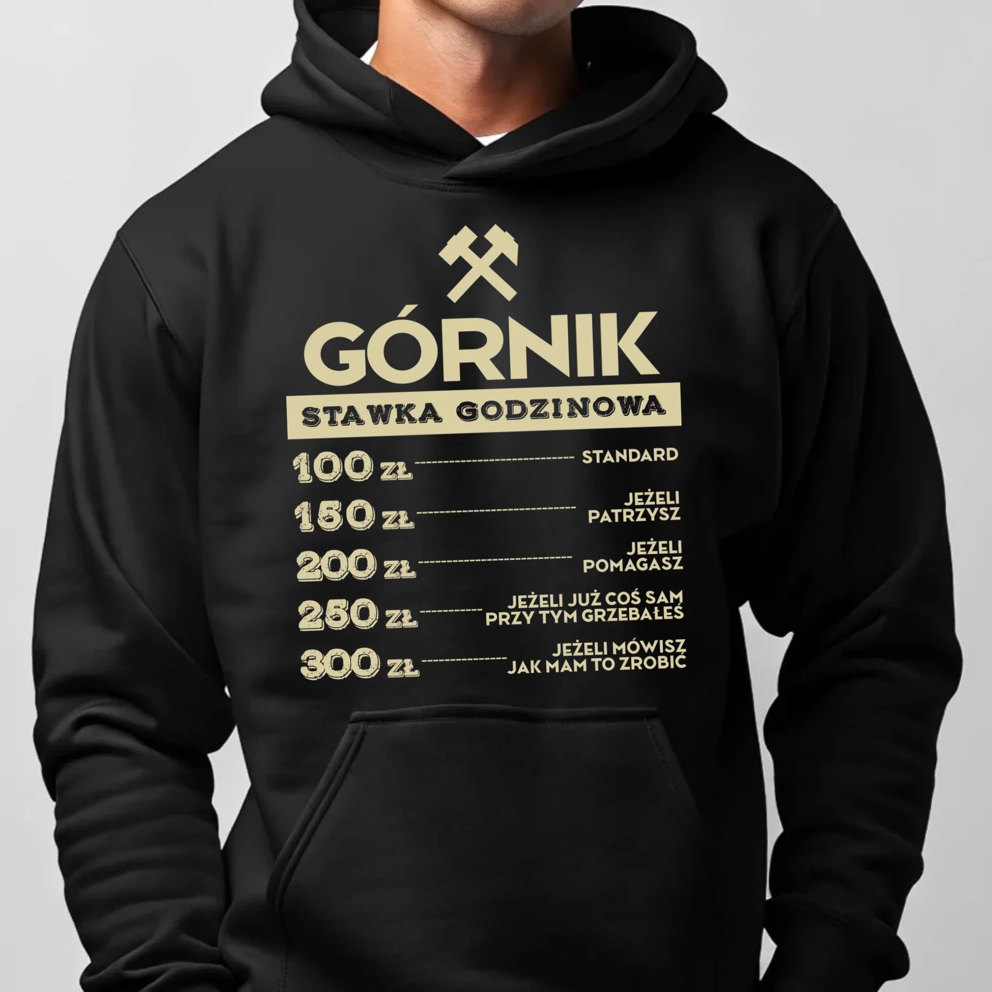 Bluza męska z kapturem - prezent dla górnika - Górnik stawka godzinowa G14 - StoryCups.pl