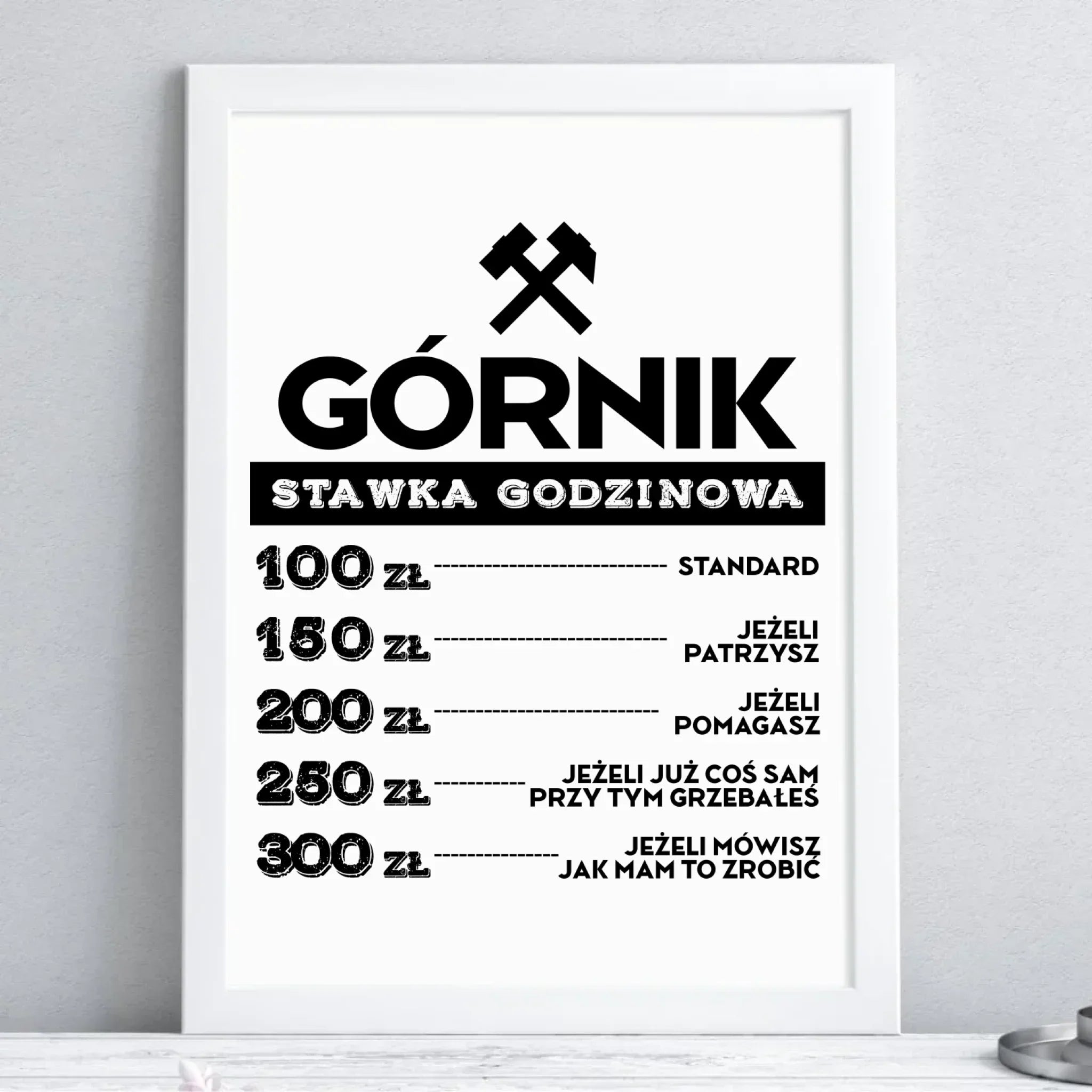 Plakat w ramie - prezent dla górnika - Górnik stawka godzinowa G14 - StoryCups.pl