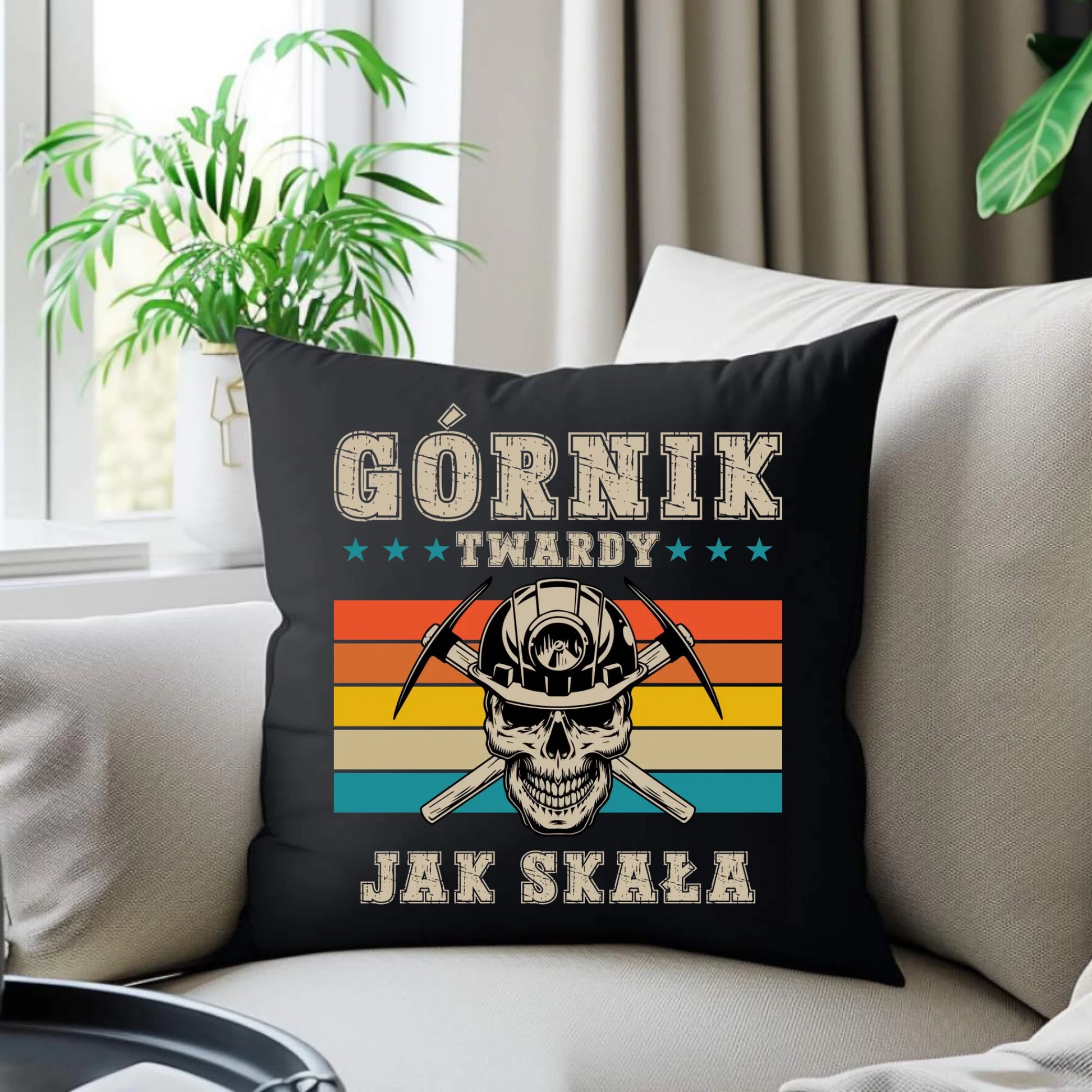 Poduszka dekoracyjna - prezent dla górnika - Górnik twardy jak skała G21 - StoryCups.pl