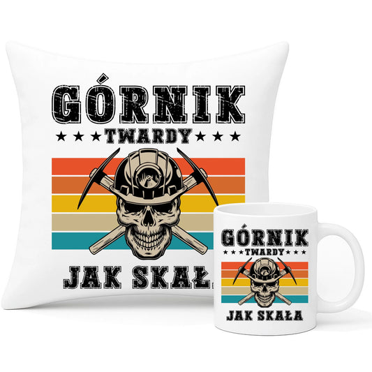 Zestaw poduszka i kubek - prezent dla górnika - Górnik twardy jak skała G21 - StoryCups.pl