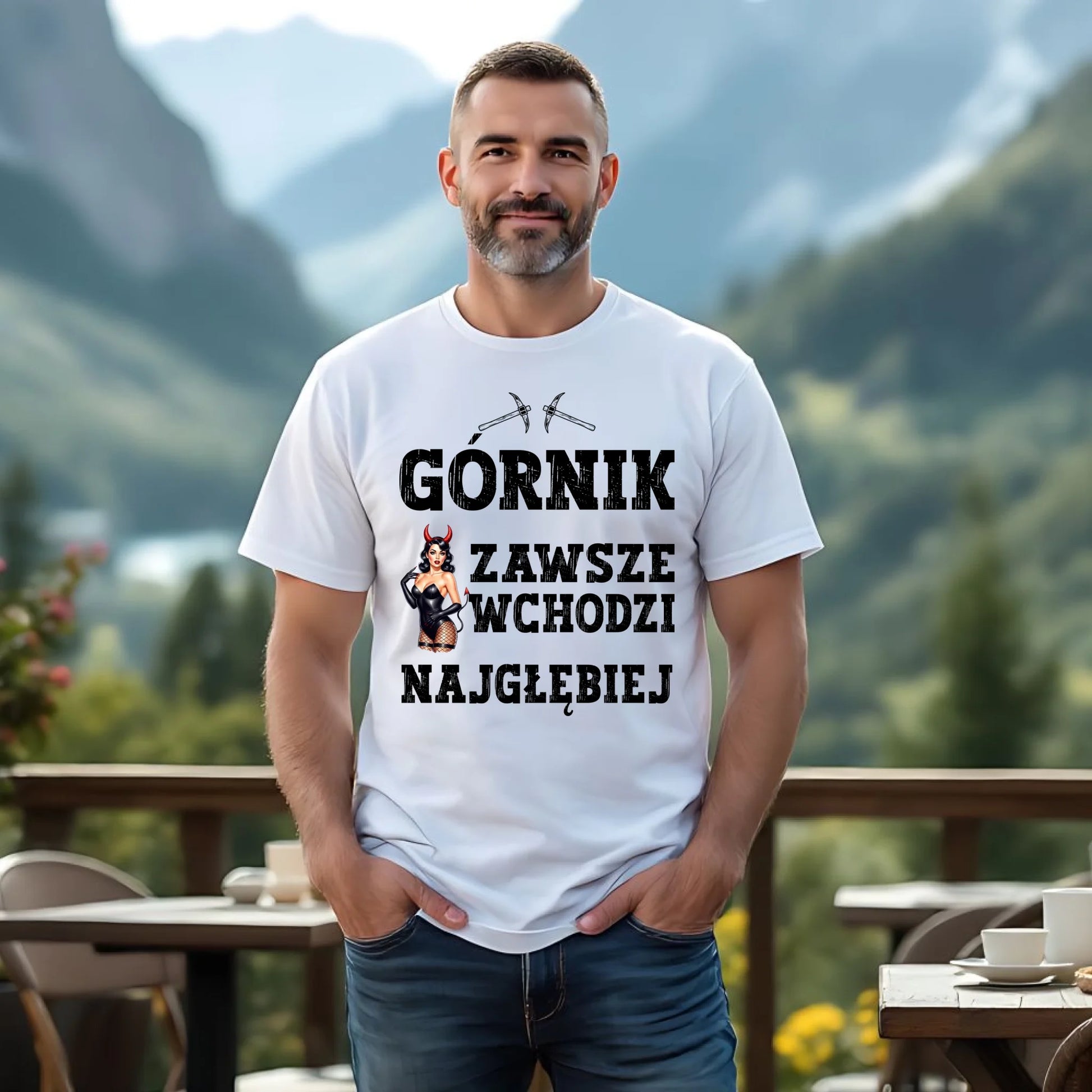 Koszulka męska - prezent dla górnika - Górnik zawsze wchodzi najgłębiej G22 - StoryCups.pl