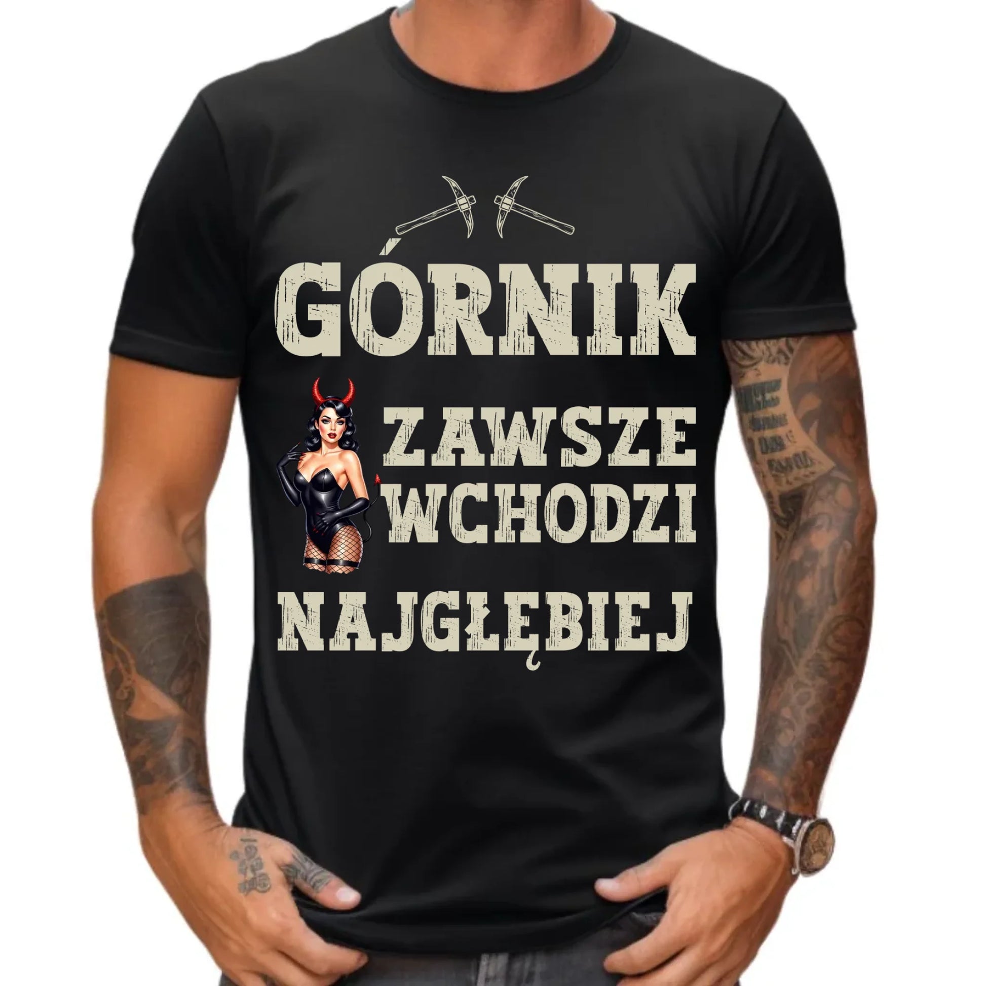 Koszulka męska - prezent dla górnika - Górnik zawsze wchodzi najgłębiej G22 - StoryCups.pl