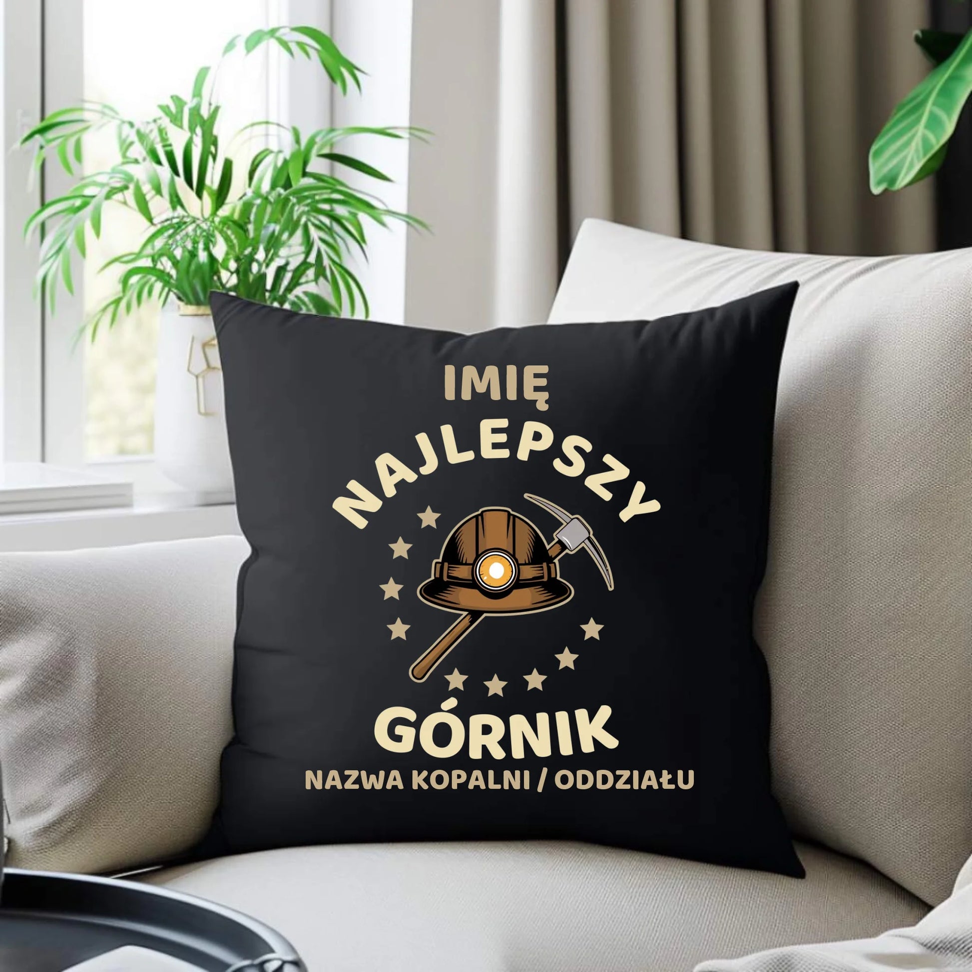 Poduszka dekoracyjna - prezent dla górnika - Najlepszy górnik - personalizowana G23 - StoryCups.pl