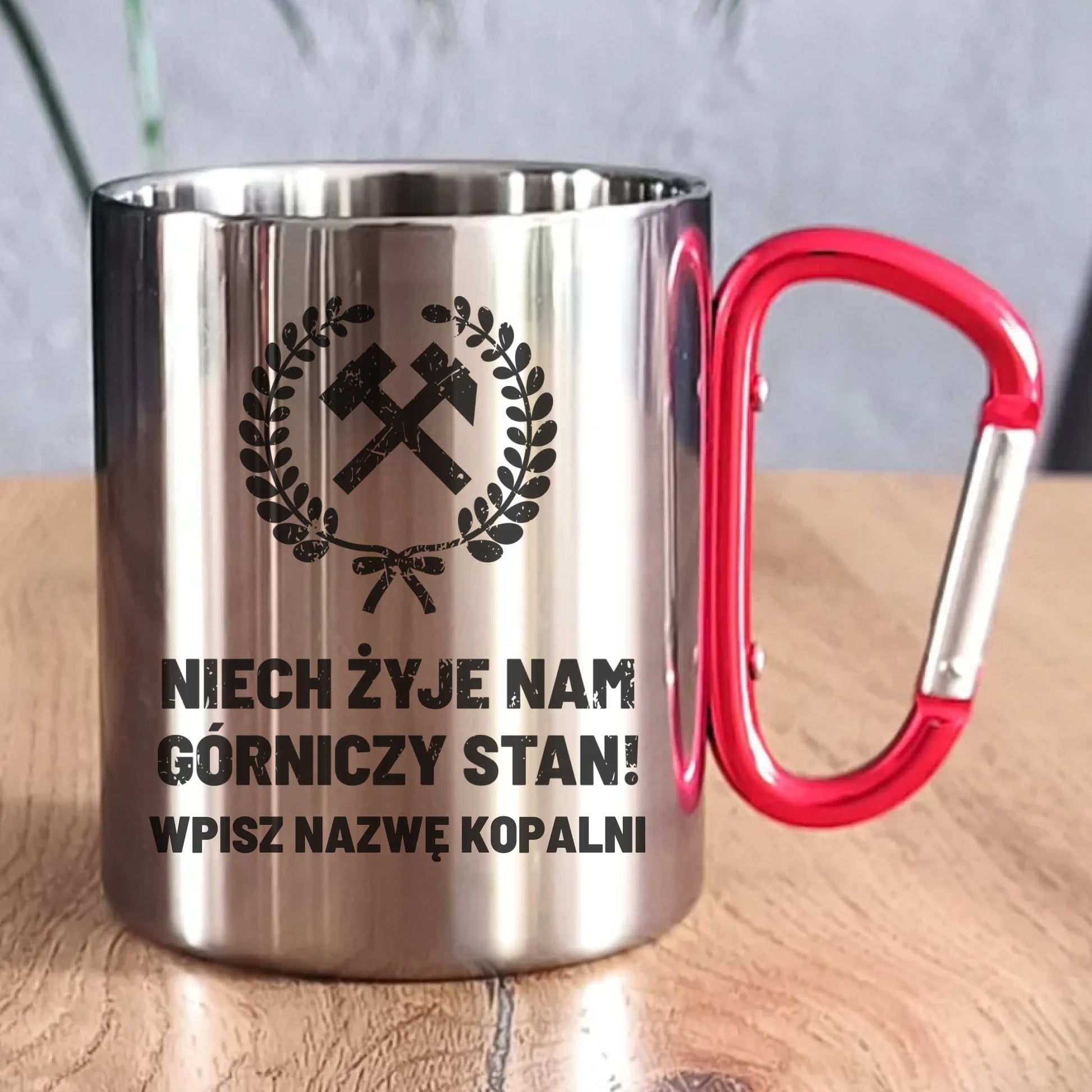 Kubek metalowy - prezent dla górnika - Niech żyje nam górniczy stan - personalizowany G24 - StoryCups.pl