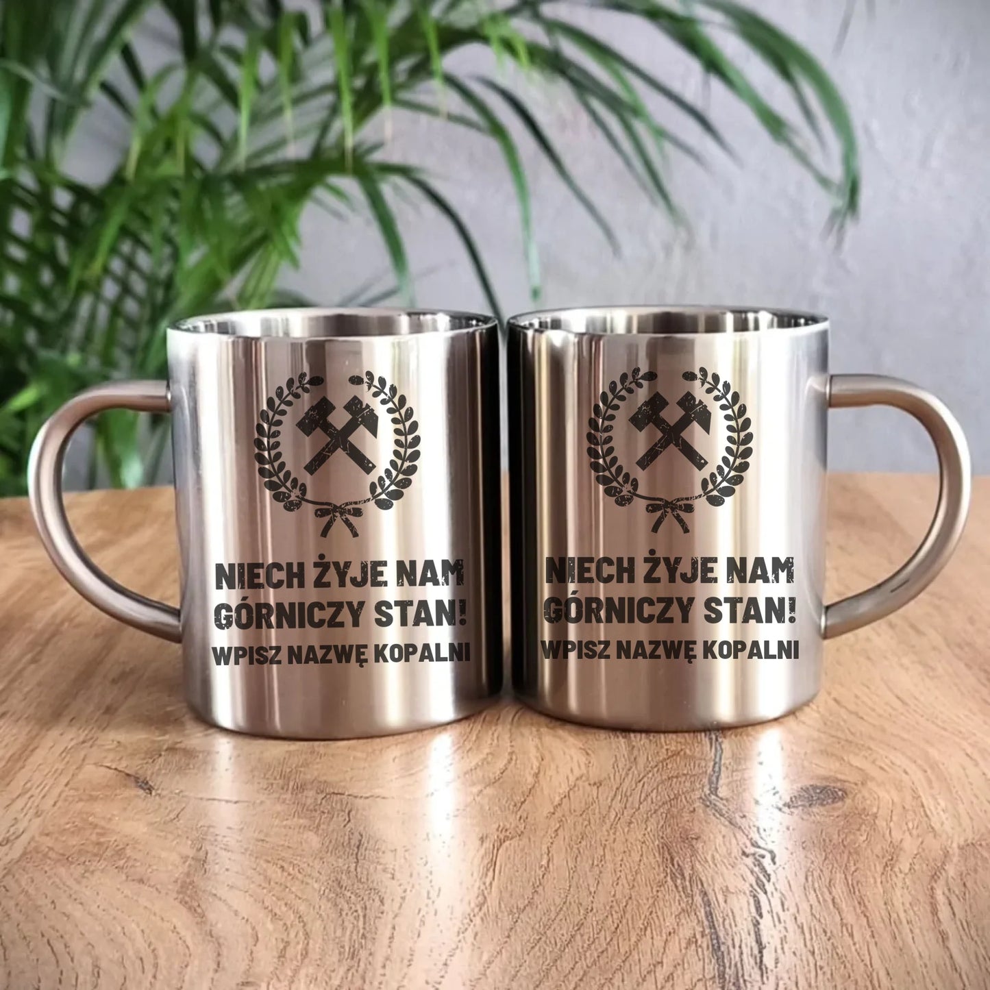 Kubek metalowy - prezent dla górnika - Niech żyje nam górniczy stan - personalizowany G24 - StoryCups.pl