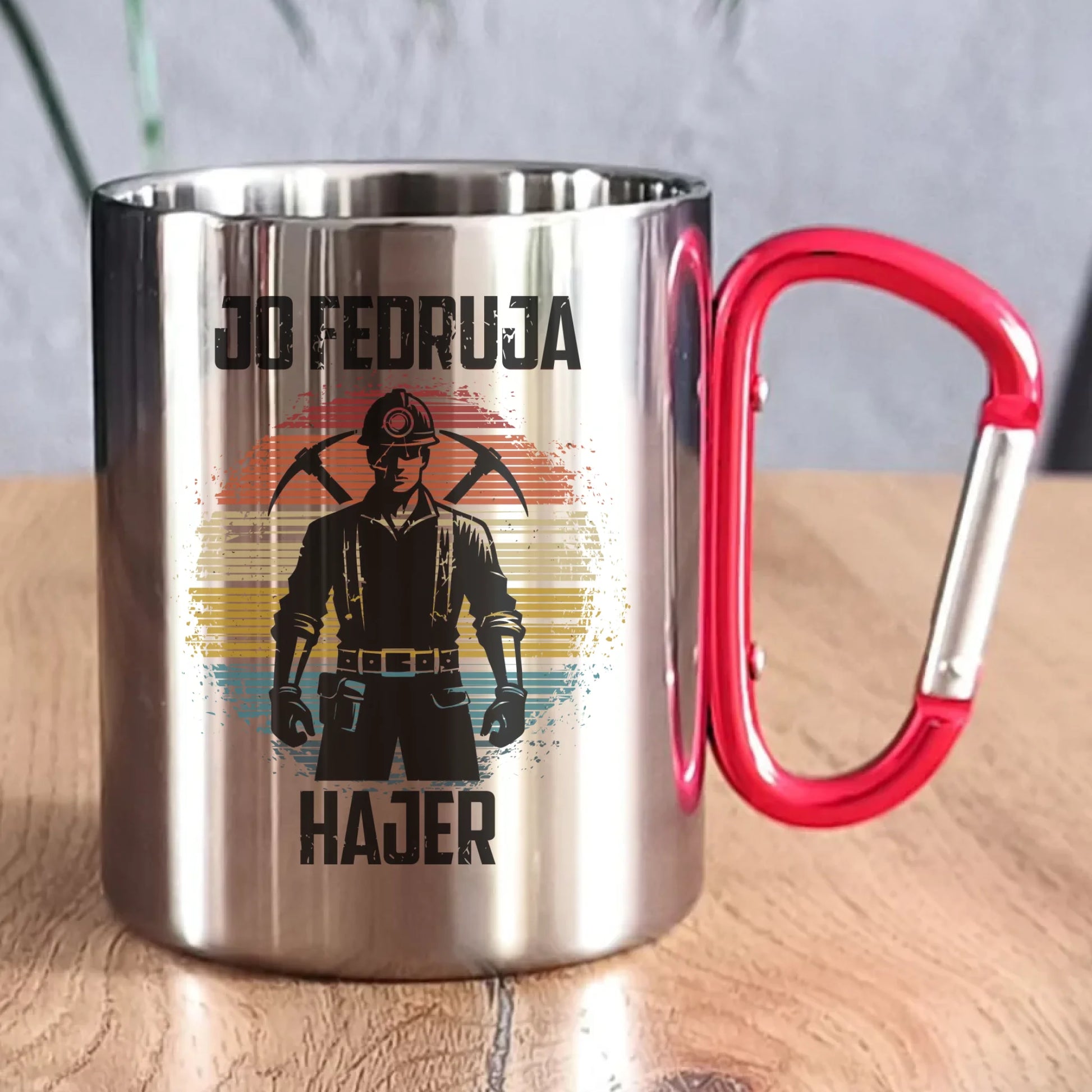 Kubek metalowy - prezent dla górnika - Jo fedruja Hajer G26 - StoryCups.pl