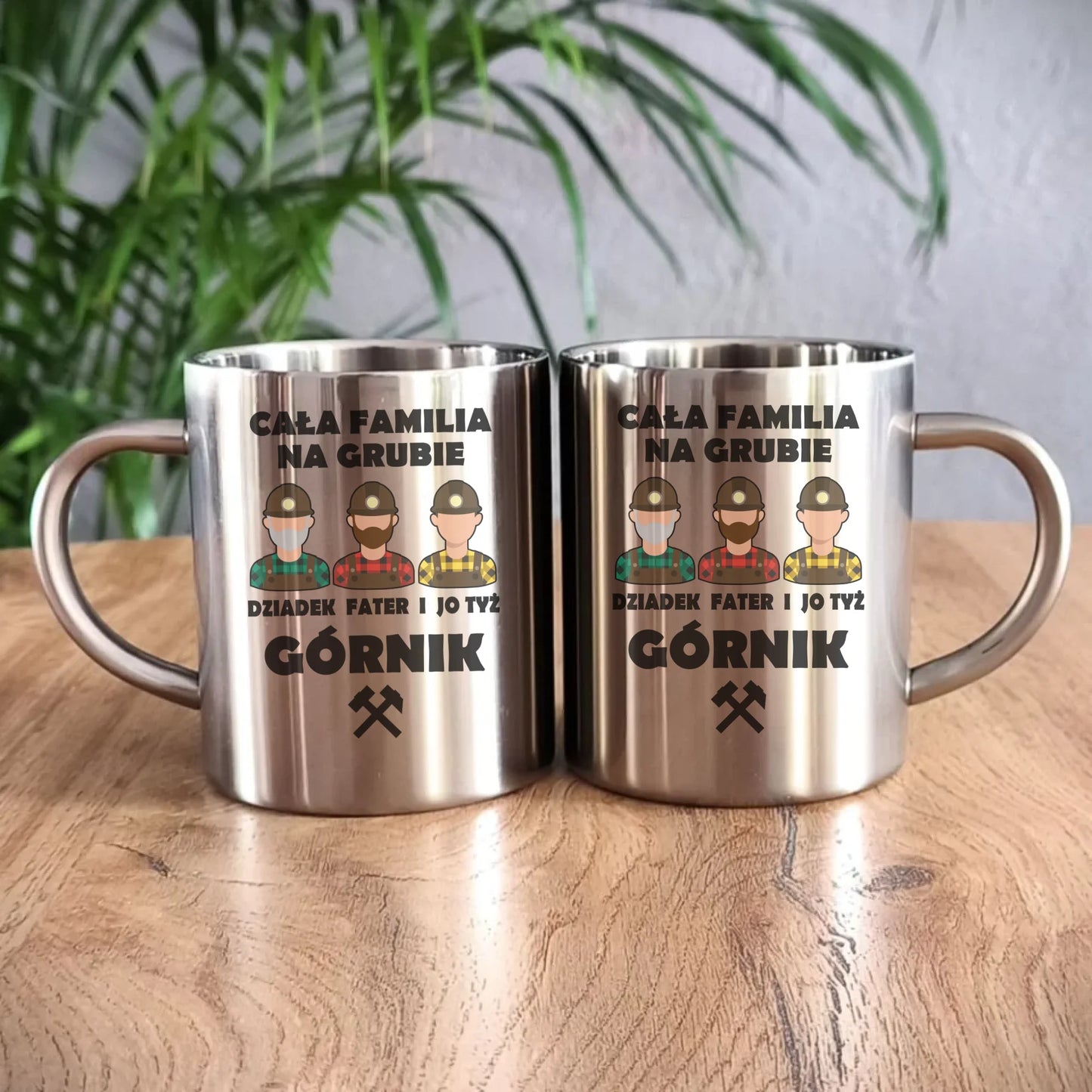 Kubek metalowy - prezent dla górnika - Cała familia na grubie dziadek fater i jo tyż górnik G10 - StoryCups.pl