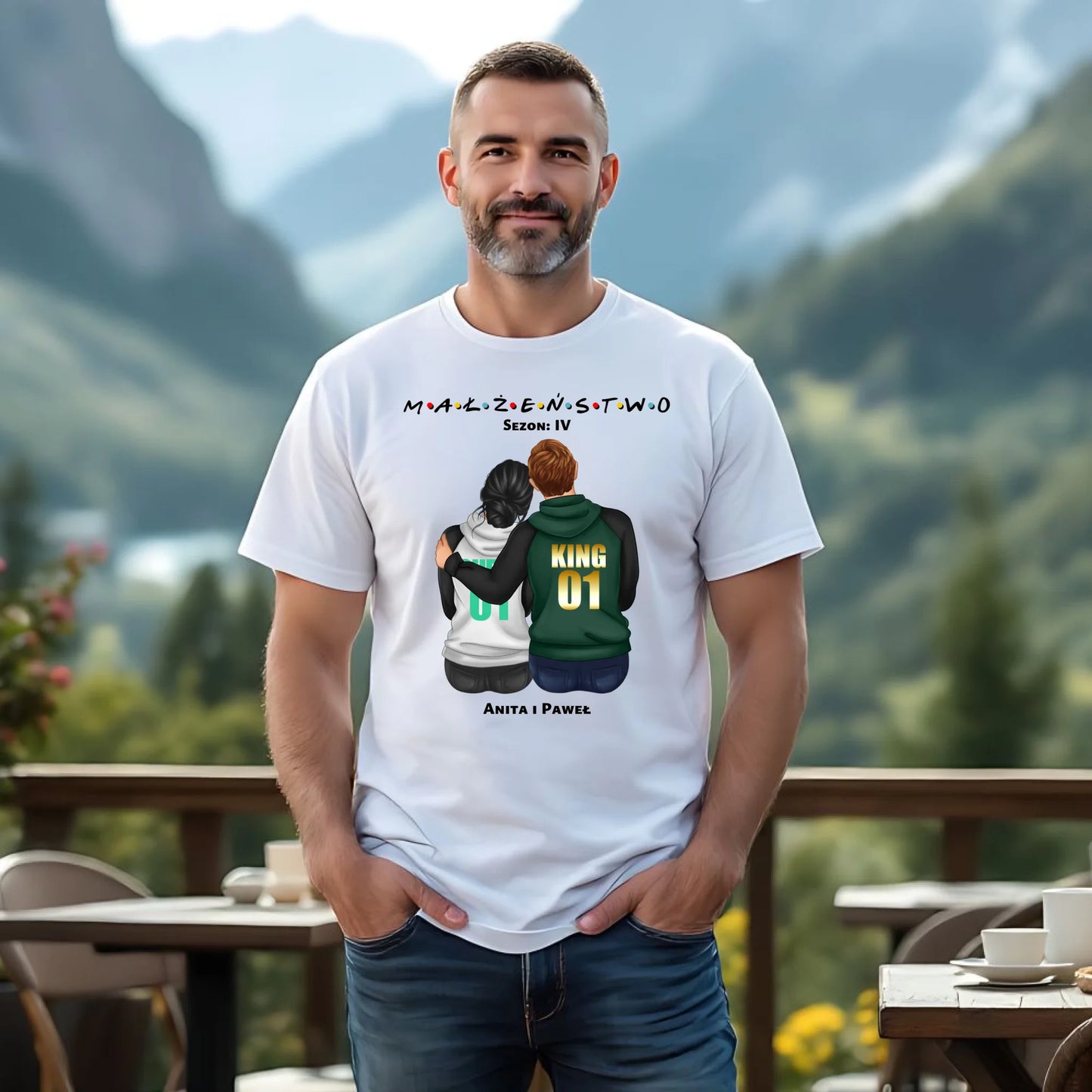 Koszulka męska dla par - personalizowany prezent dla męża na rocznicę ślubu – Małżeństwo W05 - StoryCups.pl