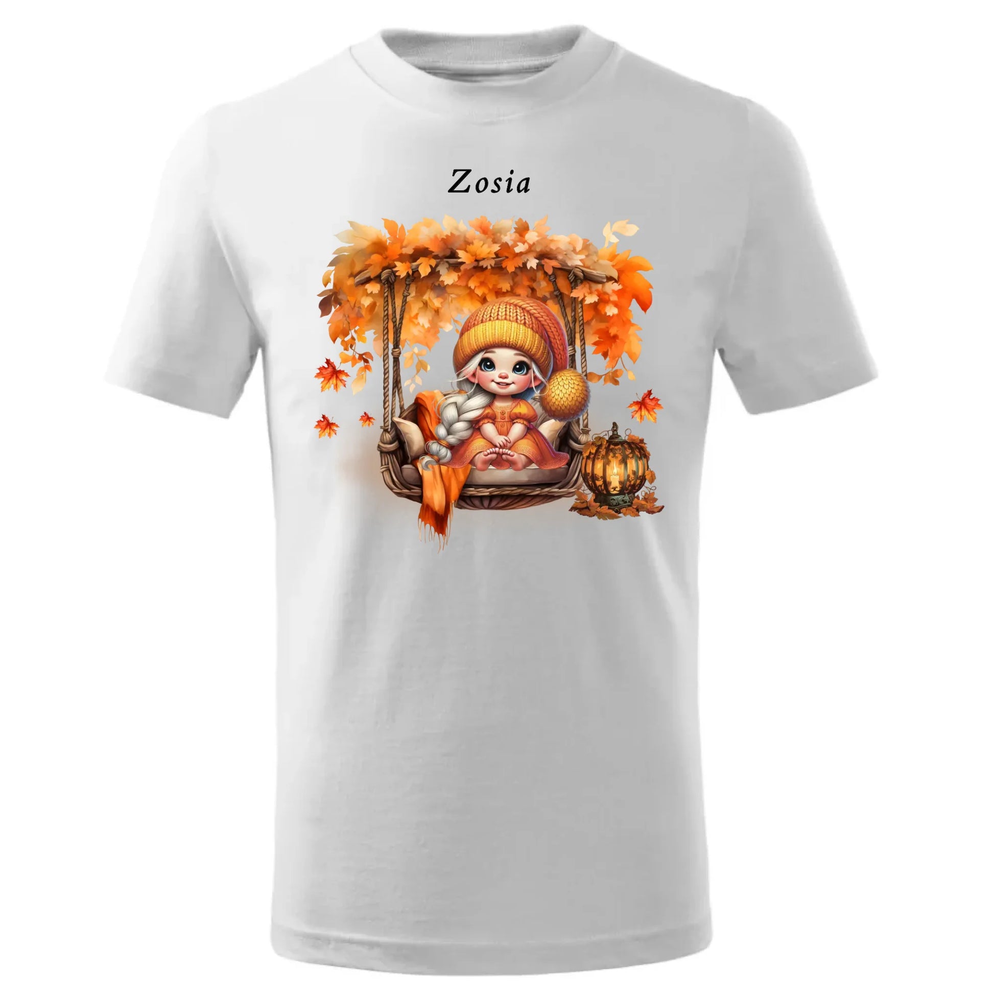 Koszulka dziecięca jesienna - Dziewczynka z liśćmi - personalizowana JS17 - StoryCups.pl