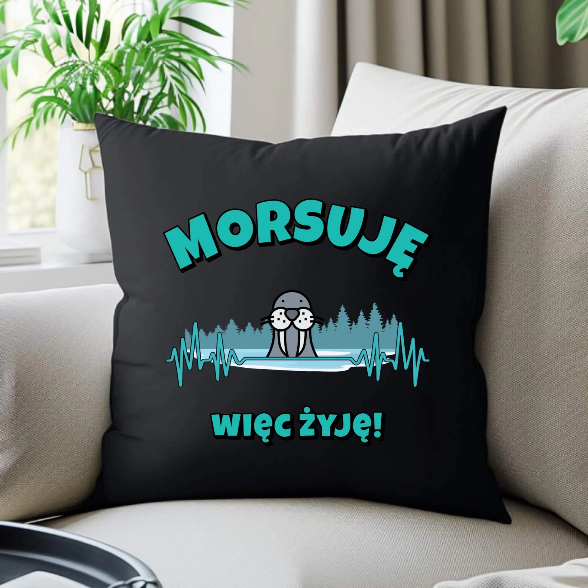 Poduszka dekoracyjna - prezent dla morsa - Morsuję więc żyję - Mors HM02 - StoryCups.pl