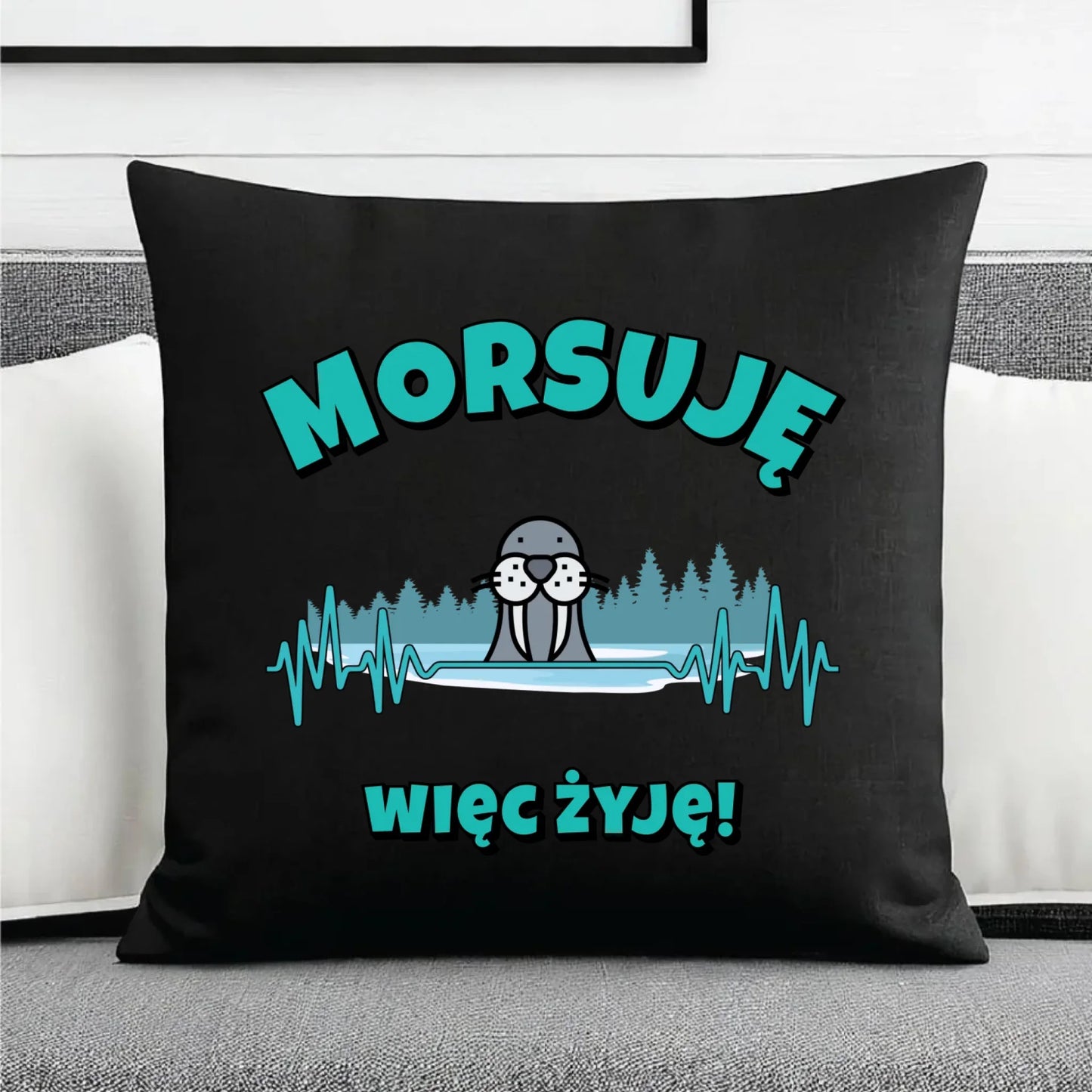 Poduszka dekoracyjna - prezent dla morsa - Morsuję więc żyję - Mors HM02 - StoryCups.pl