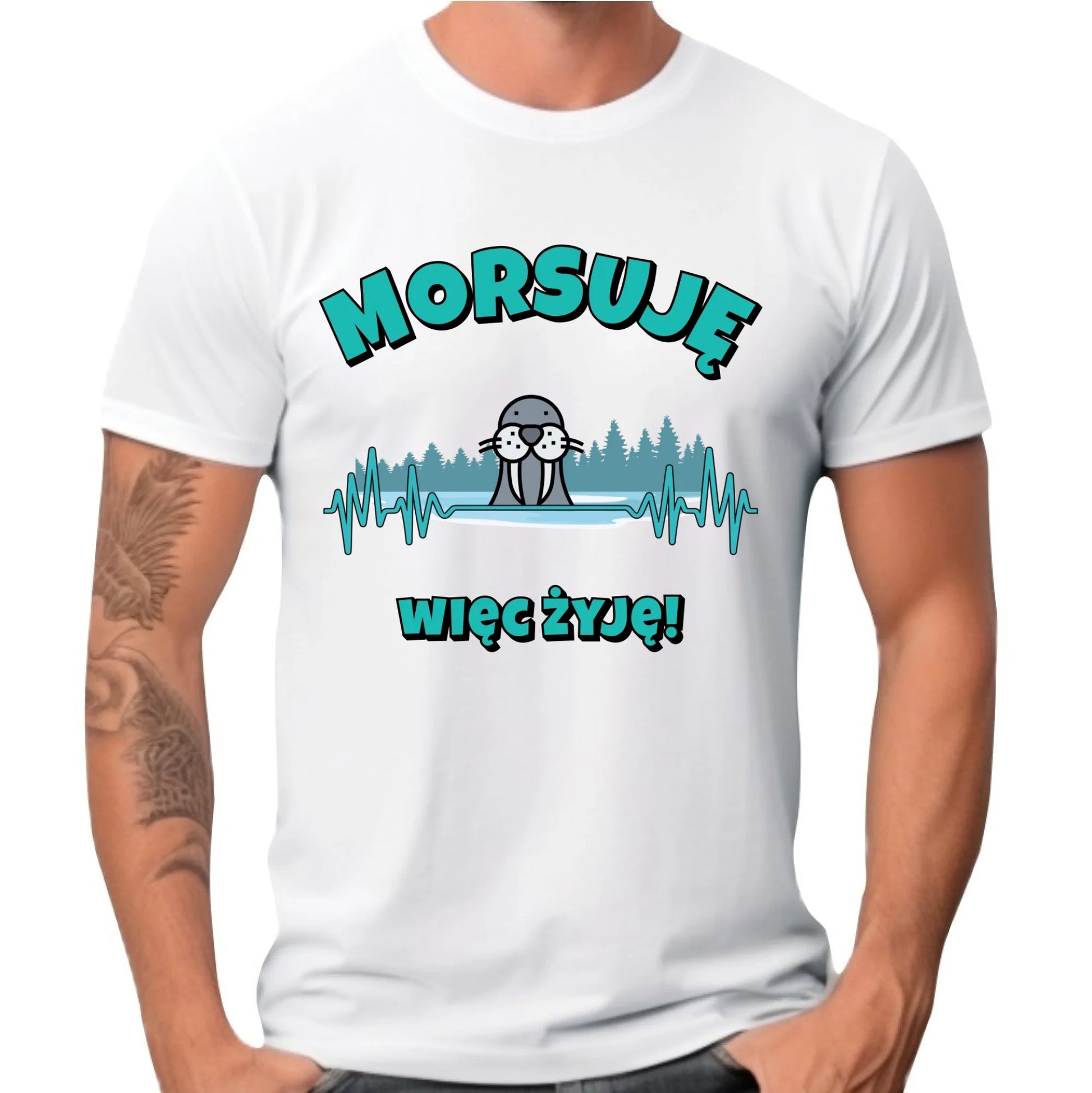 Koszulka męska - prezent dla morsa - Morsuję więc żyję - Mors HM02 - StoryCups.pl