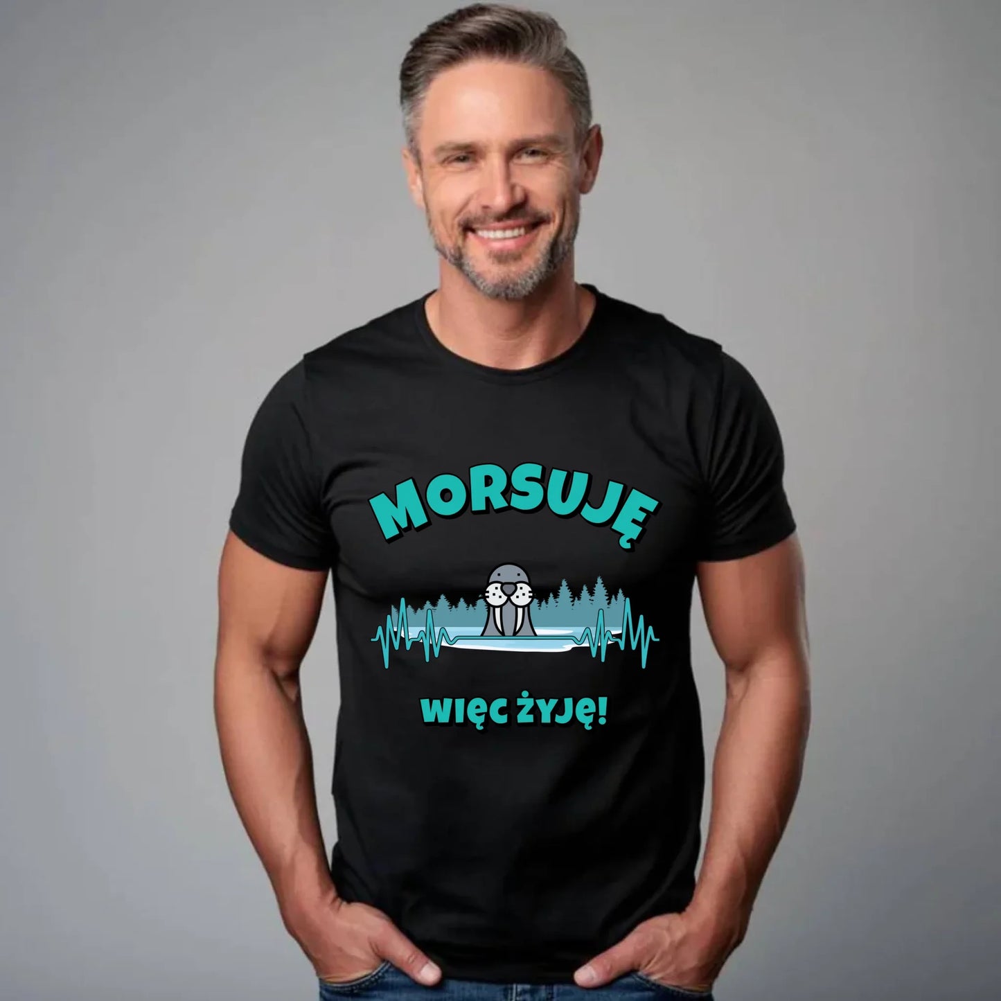 Koszulka męska - prezent dla morsa - Morsuję więc żyję - Mors HM02 - StoryCups.pl