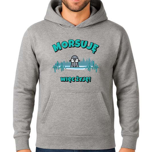 Bluza męska z kapturem - prezent dla morsa - Morsuję więc żyję - Mors HM02 - StoryCups.pl