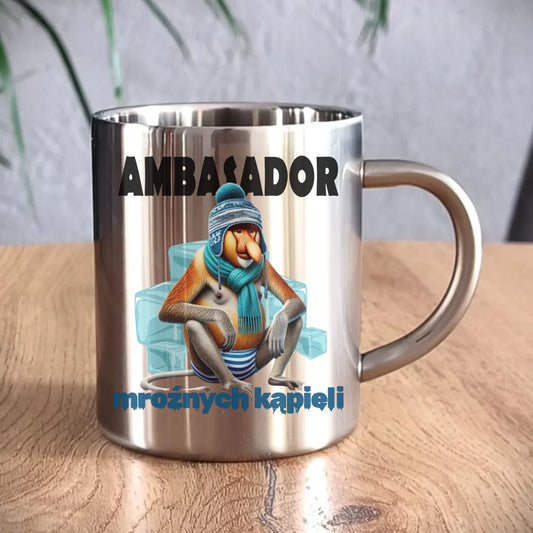Kubek metalowy - prezent dla morsa - Janusz Nosacz Mors - Ambasador mroźnych kąpieli HM03 - StoryCups.pl