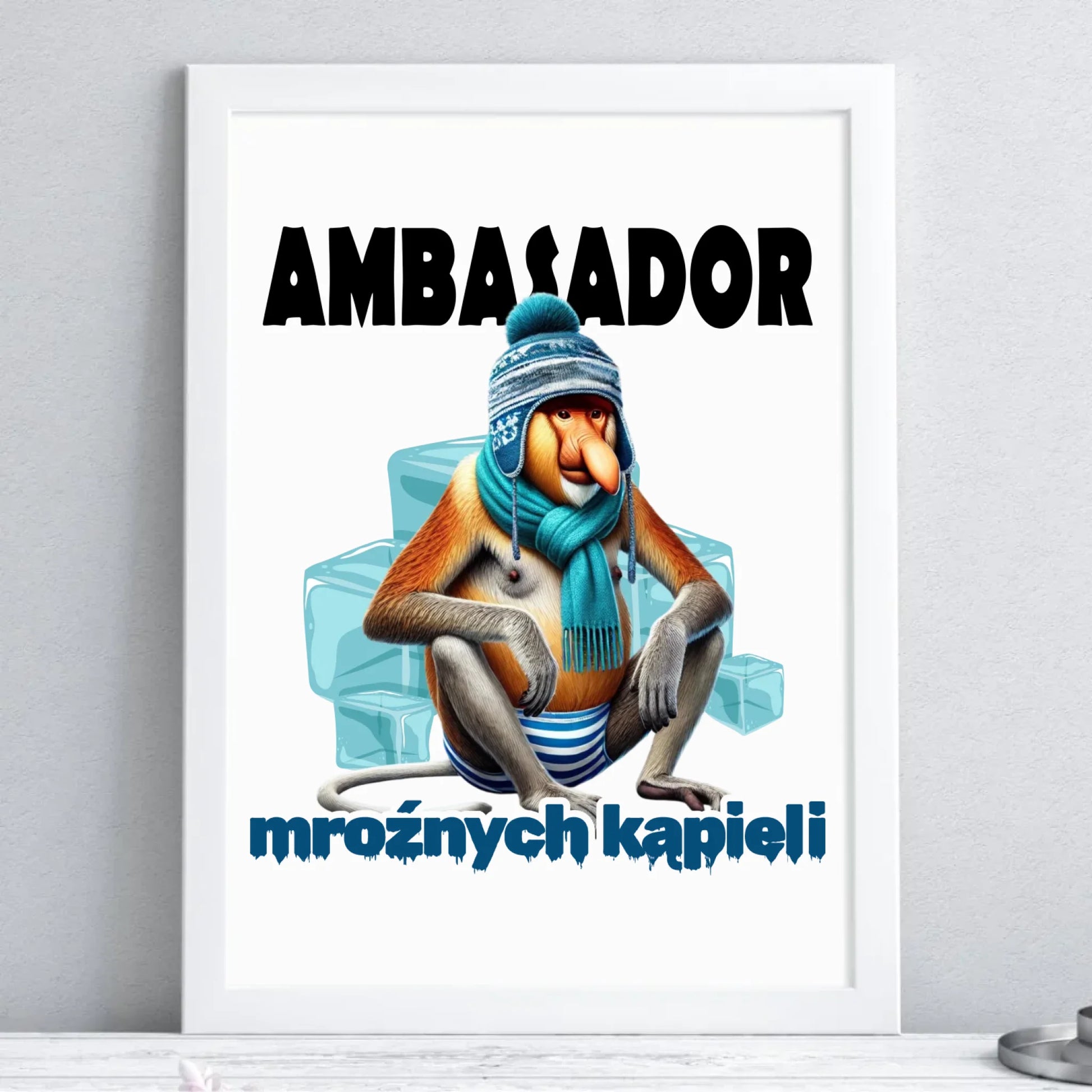 Plakat w ramie - prezent dla morsa - Janusz Nosacz Mors - Ambasador mroźnych kąpieli HM03 - StoryCups.pl