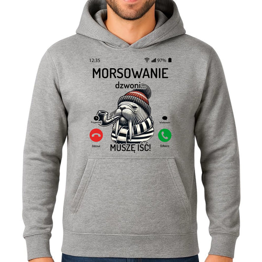 Bluza męska z kapturem - prezent dla morsa - Morsowanie dzwoni muszę iść - Mors HM19