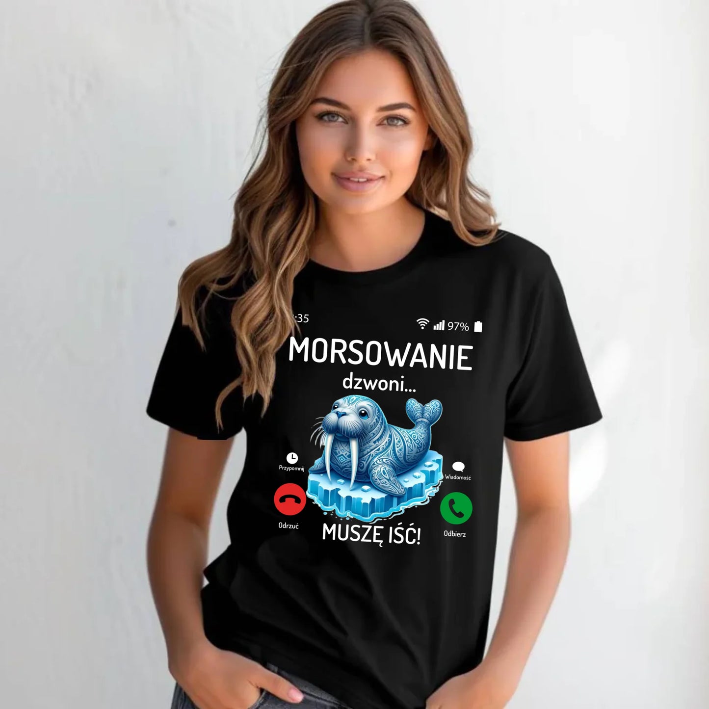 Koszulka damska - prezent dla morsa - Morsowanie dzwoni muszę iść - Mors HM04 - StoryCups.pl