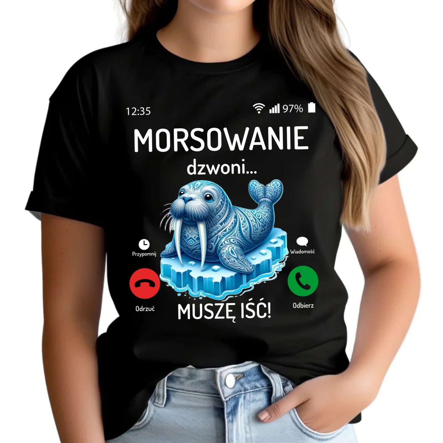 Koszulka damska - prezent dla morsa - Morsowanie dzwoni muszę iść - Mors HM04 - StoryCups.pl
