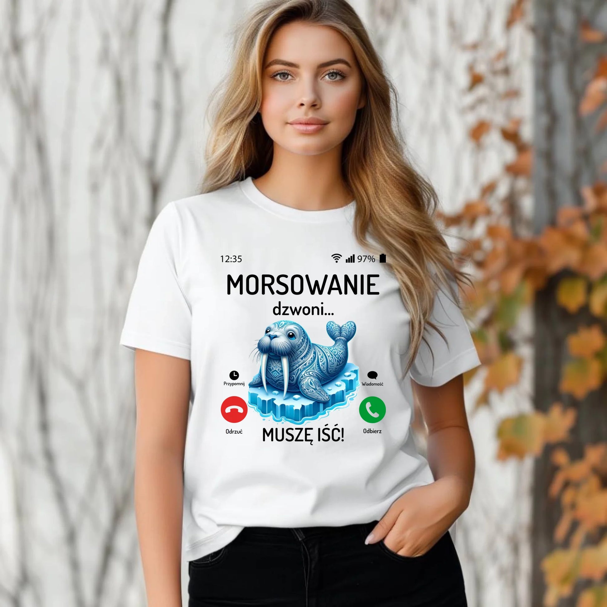 Koszulka damska - prezent dla morsa - Morsowanie dzwoni muszę iść - Mors HM04 - StoryCups.pl