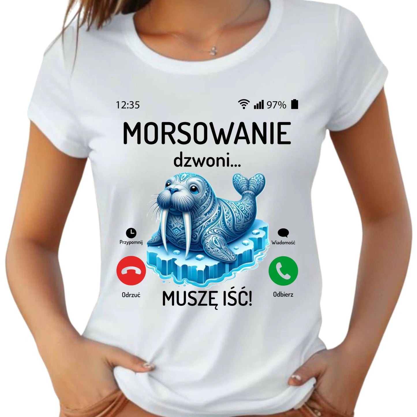 Koszulka damska - prezent dla morsa - Morsowanie dzwoni muszę iść - Mors HM04 - StoryCups.pl