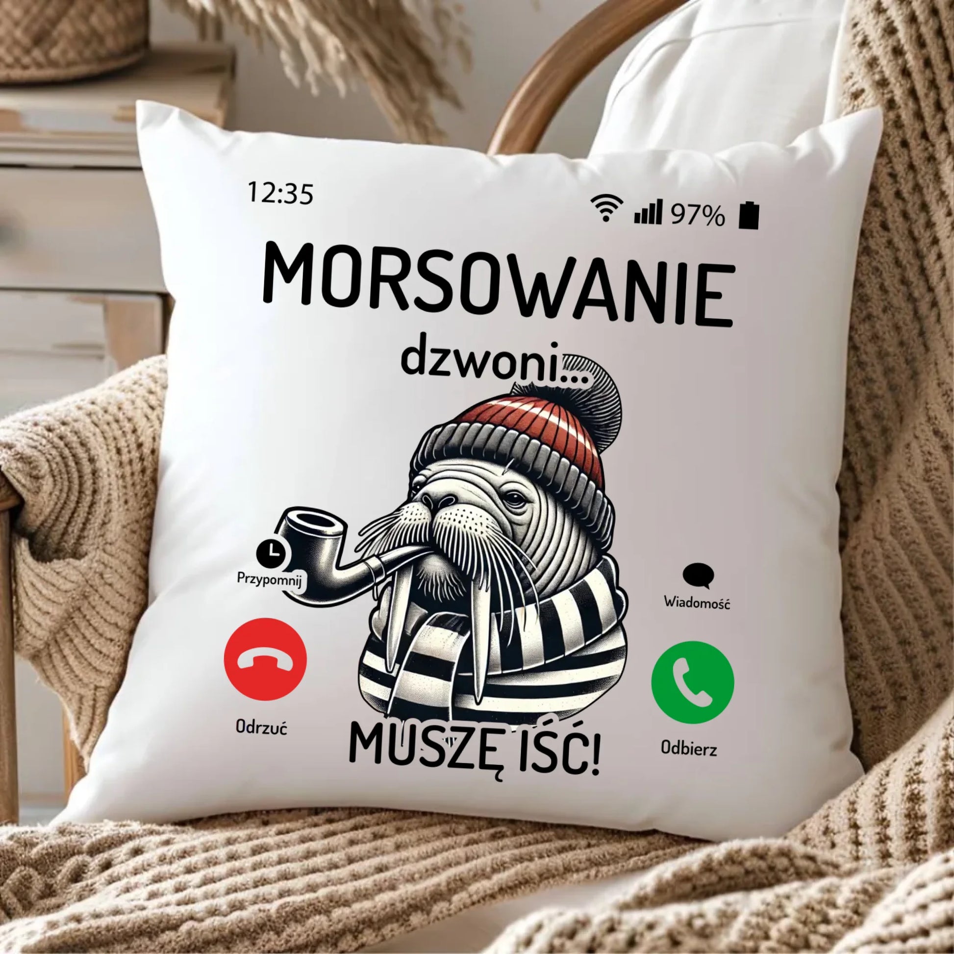 Poduszka - prezent dla morsa - Morsowanie dzwoni muszę iść - Mors HM19 - StoryCups.pl