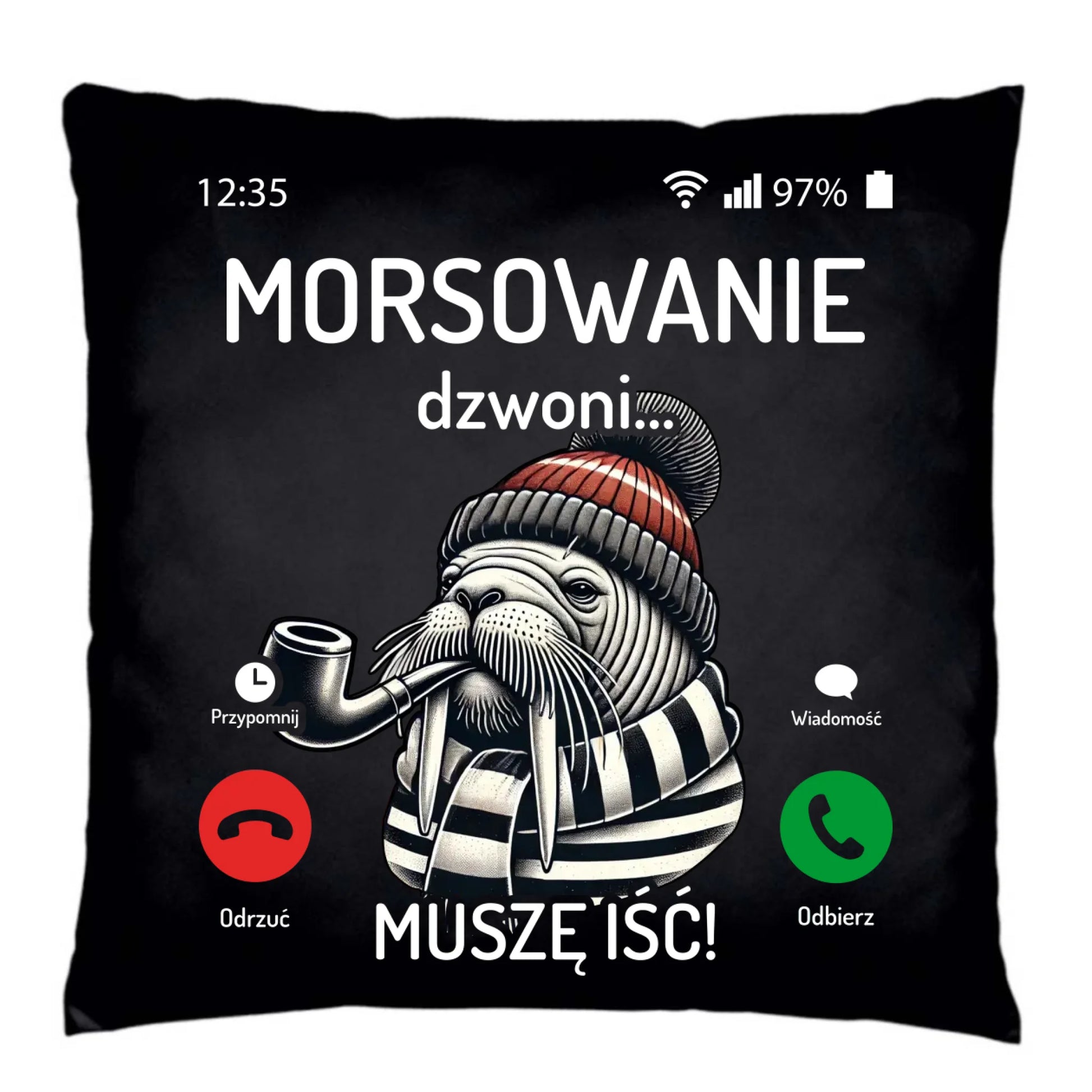 Poduszka dekoracyjna - prezent dla morsa - Morsowanie dzwoni muszę iść - Mors HM19 - StoryCups.pl