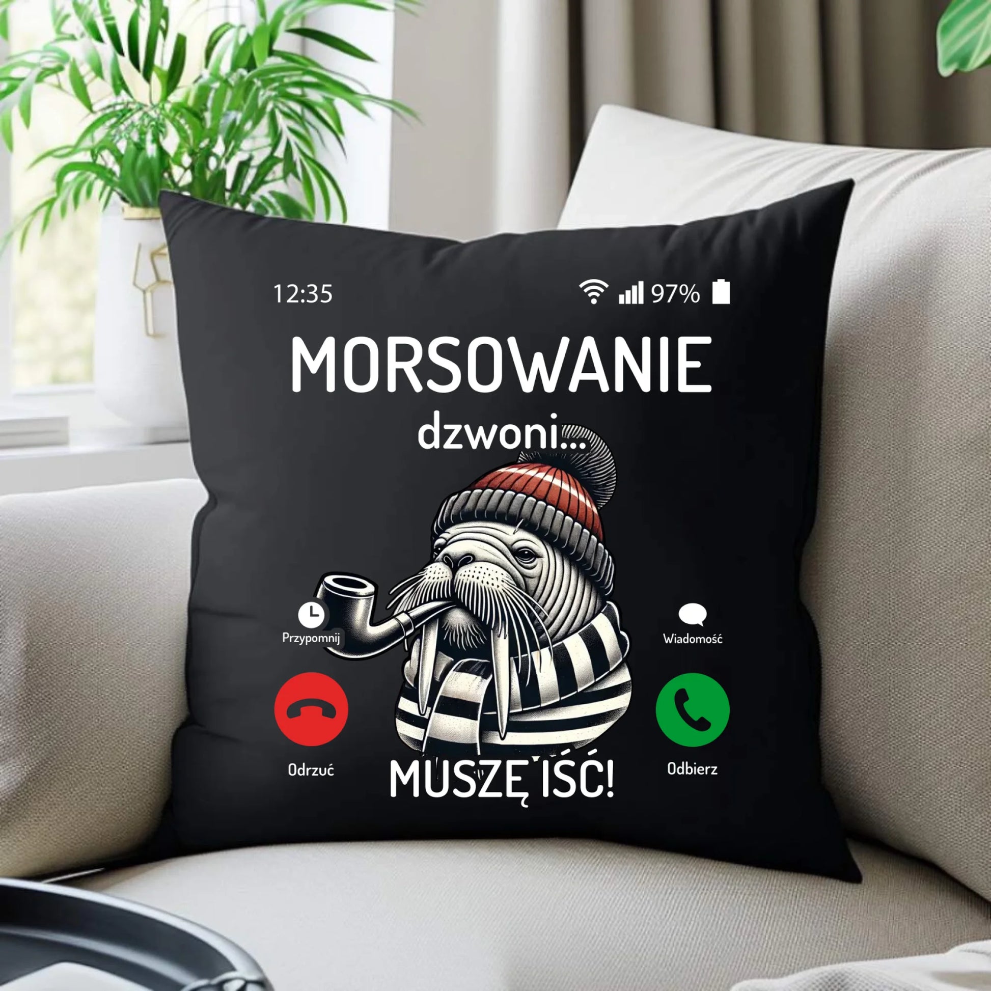 Poduszka dekoracyjna - prezent dla morsa - Morsowanie dzwoni muszę iść - Mors HM19 - StoryCups.pl