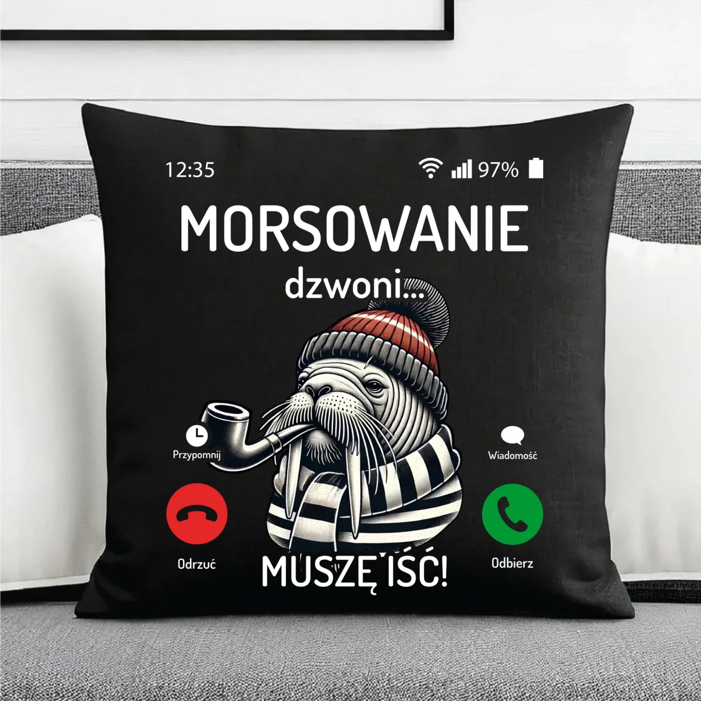 Poduszka dekoracyjna - prezent dla morsa - Morsowanie dzwoni muszę iść - Mors HM19 - StoryCups.pl