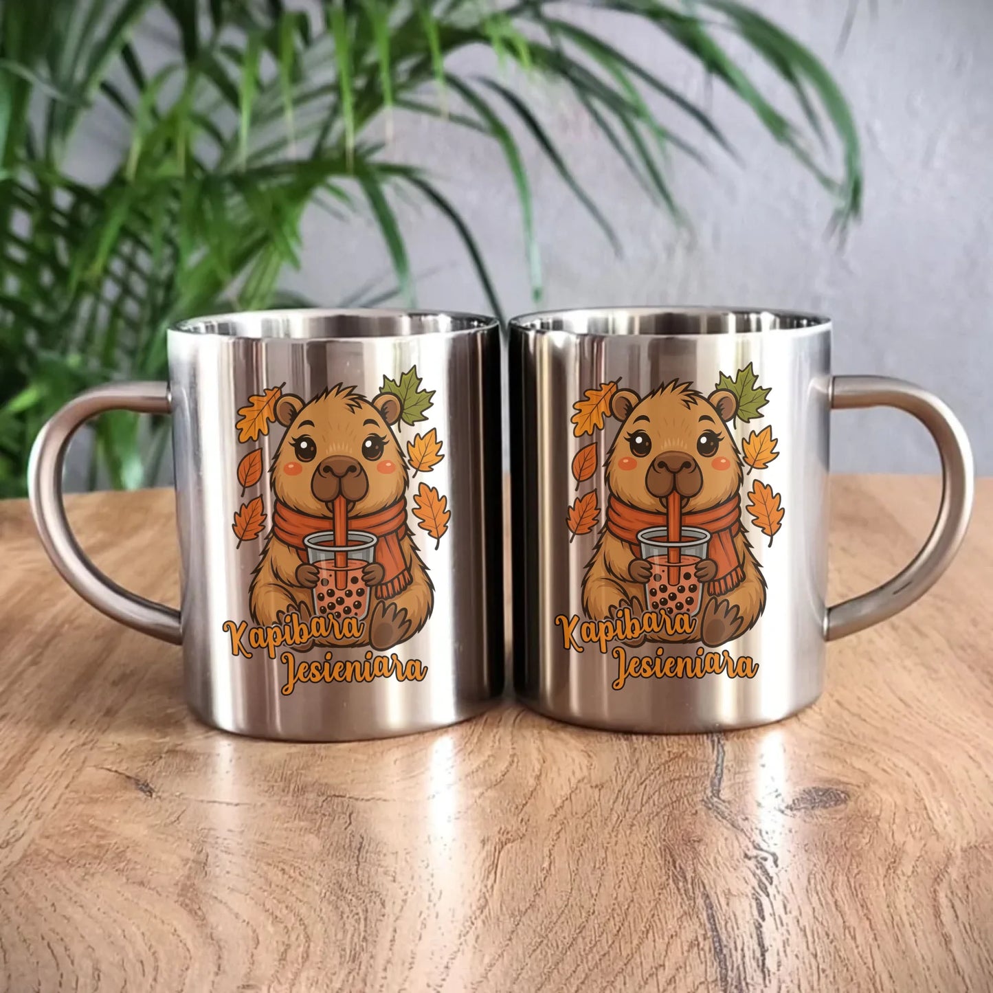 Kubek metalowy jesienny - Kapibara Jesieniara JS19 - StoryCups.pl