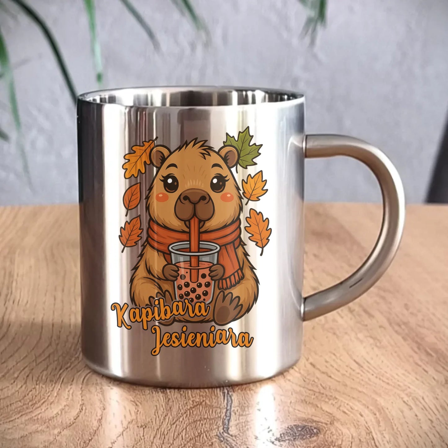 Kubek metalowy jesienny - Kapibara Jesieniara JS19 - StoryCups.pl