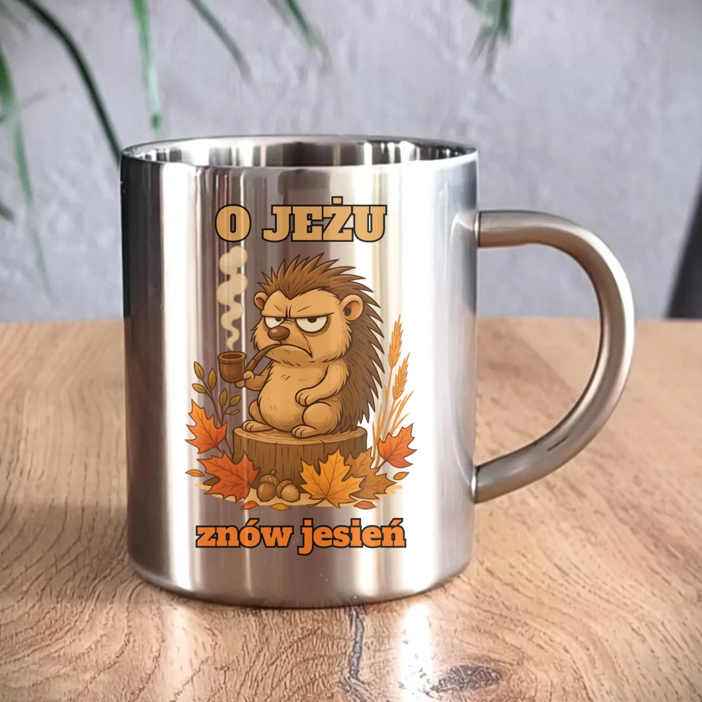 Kubek metalowy jesienny - O jeżu znów jesień JS20 - StoryCups.pl