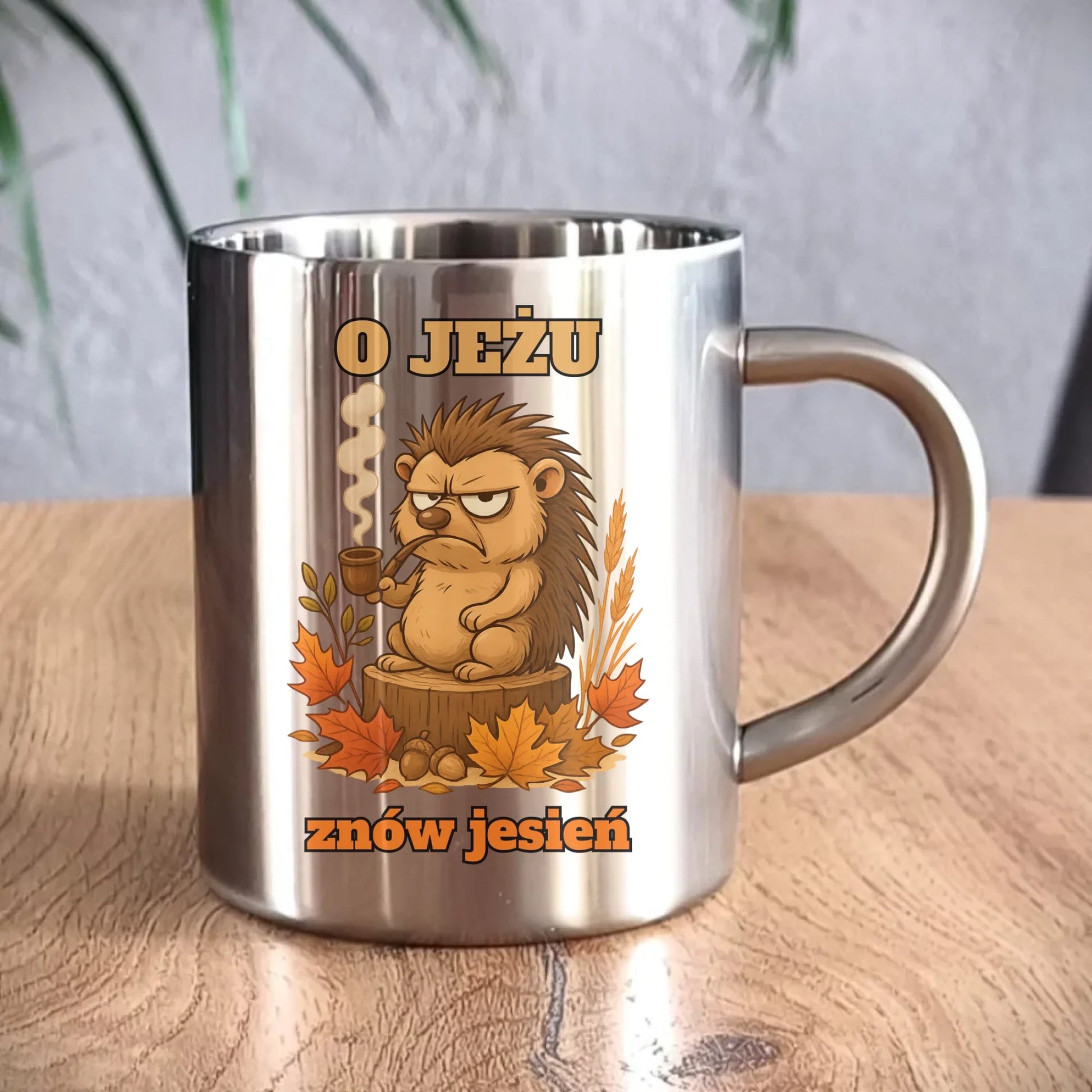 Kubek metalowy jesienny - O jeżu znów jesień JS20 - StoryCups.pl