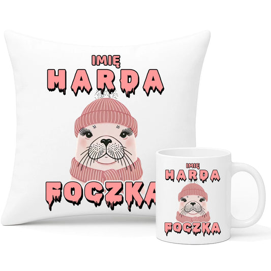 Zestaw poduszka i kubek - prezent dla morsa - Harda foczka - personalizowany HM05 - StoryCups.pl